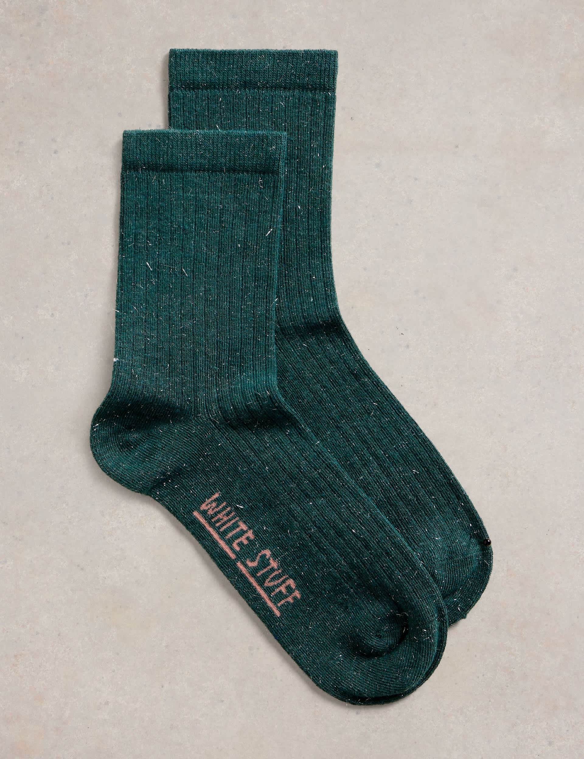 White Stuff Women's Cotton Rich Sparkle Ribbed Ankle High Socks - 6-8 - Teal Mix, Teal Mix