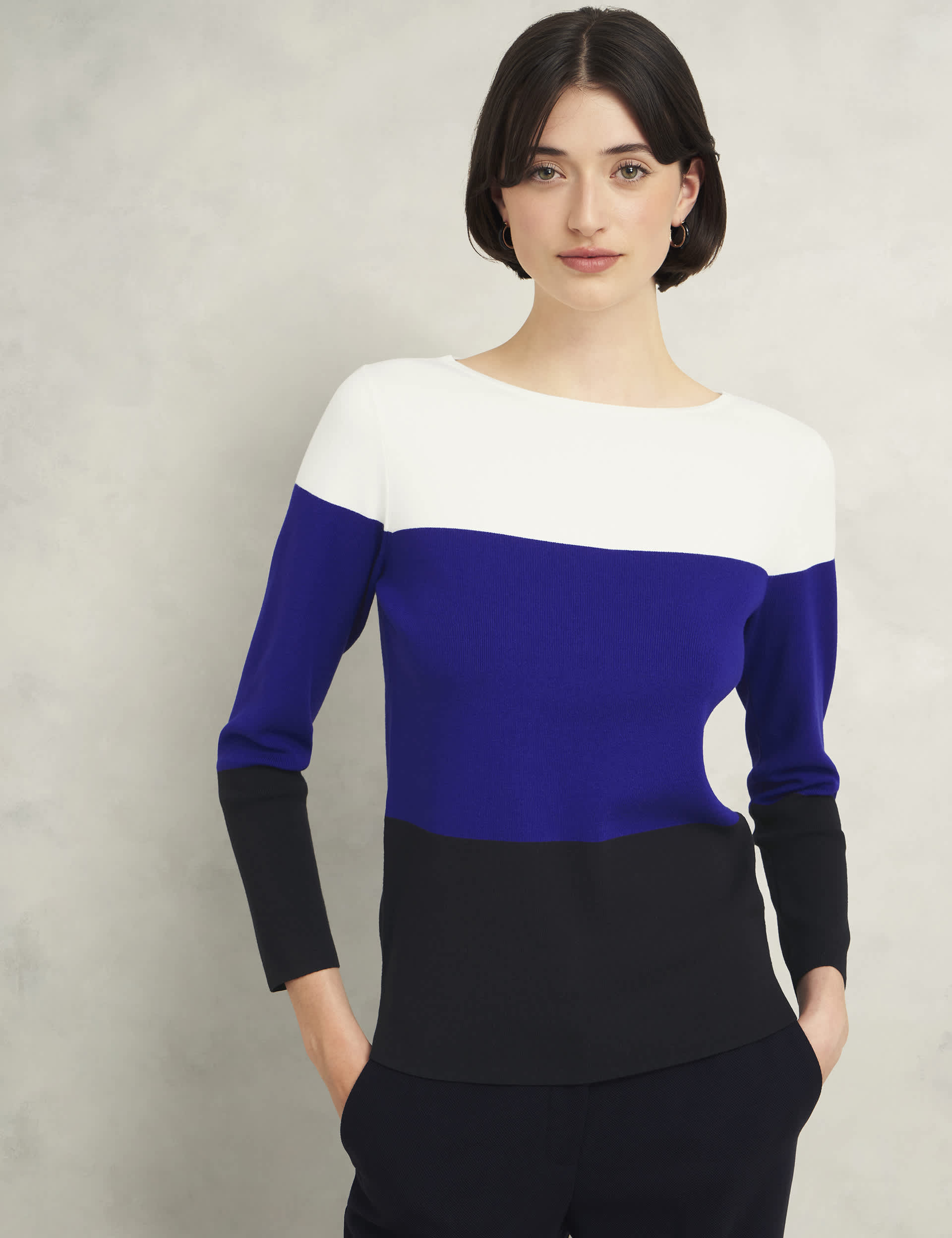 Hobbs Women's Colour Block Slash Neck Jumper - Blue Mix, Blue Mix