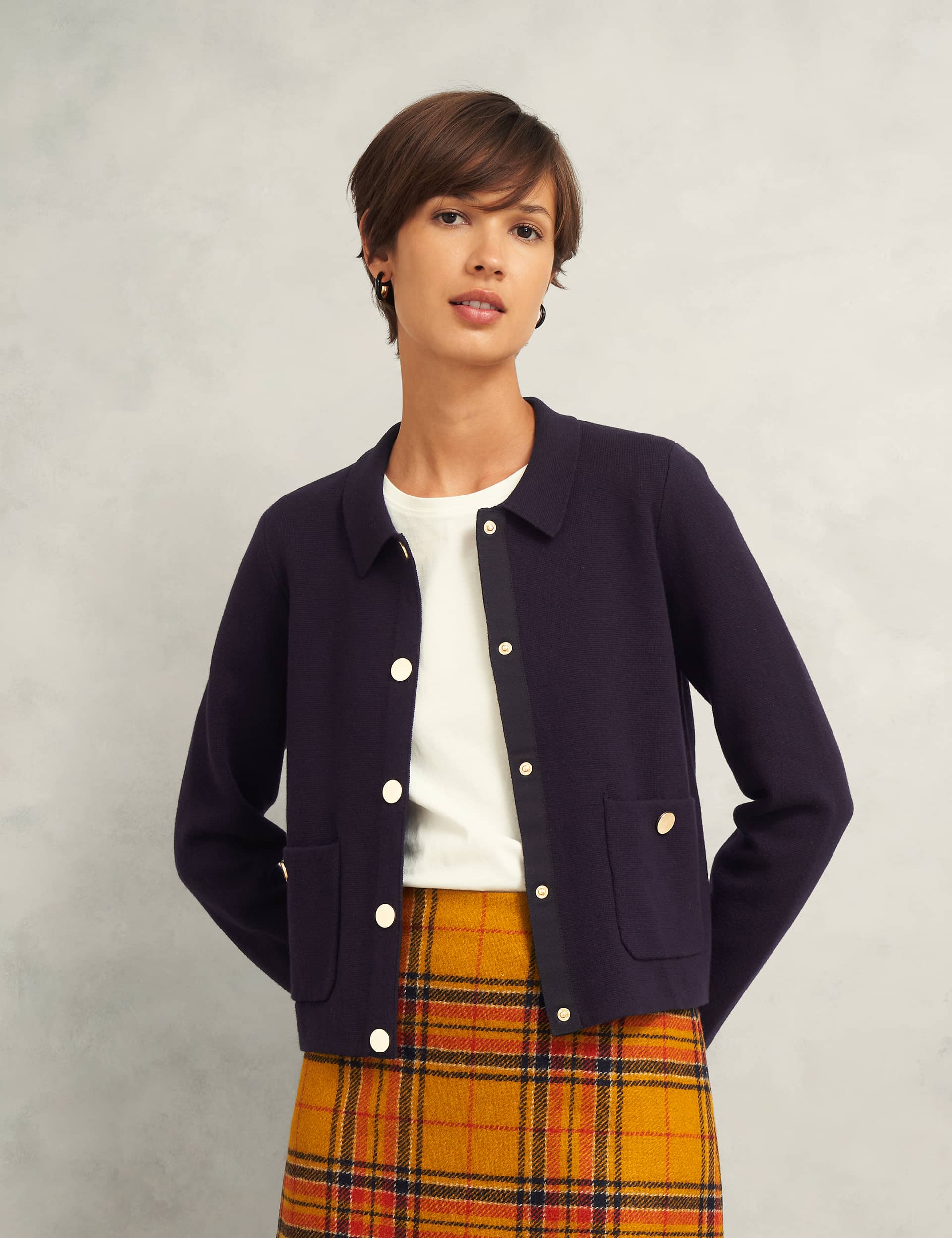 Hobbs Women's Merino Wool Blend Collared Knitted Jacket - Navy, Navy