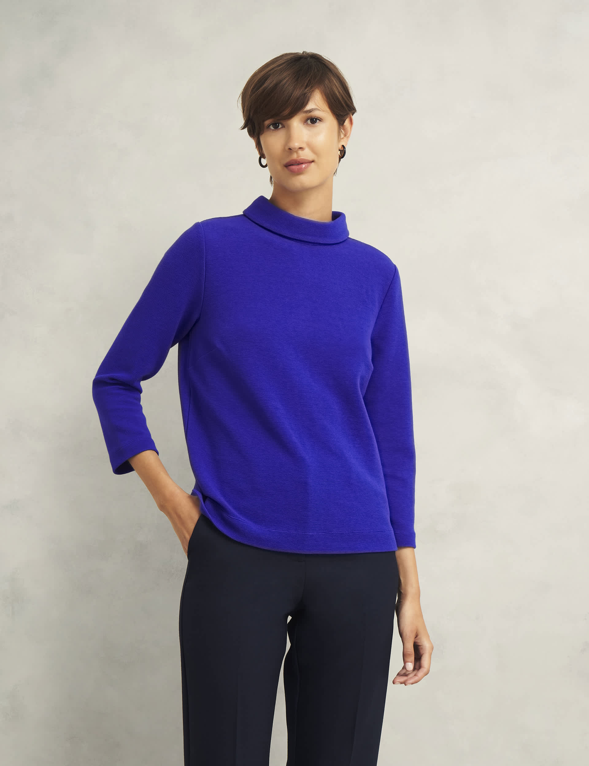 Hobbs Women's Cotton Blend Roll Neck Top - M - Blue, Blue