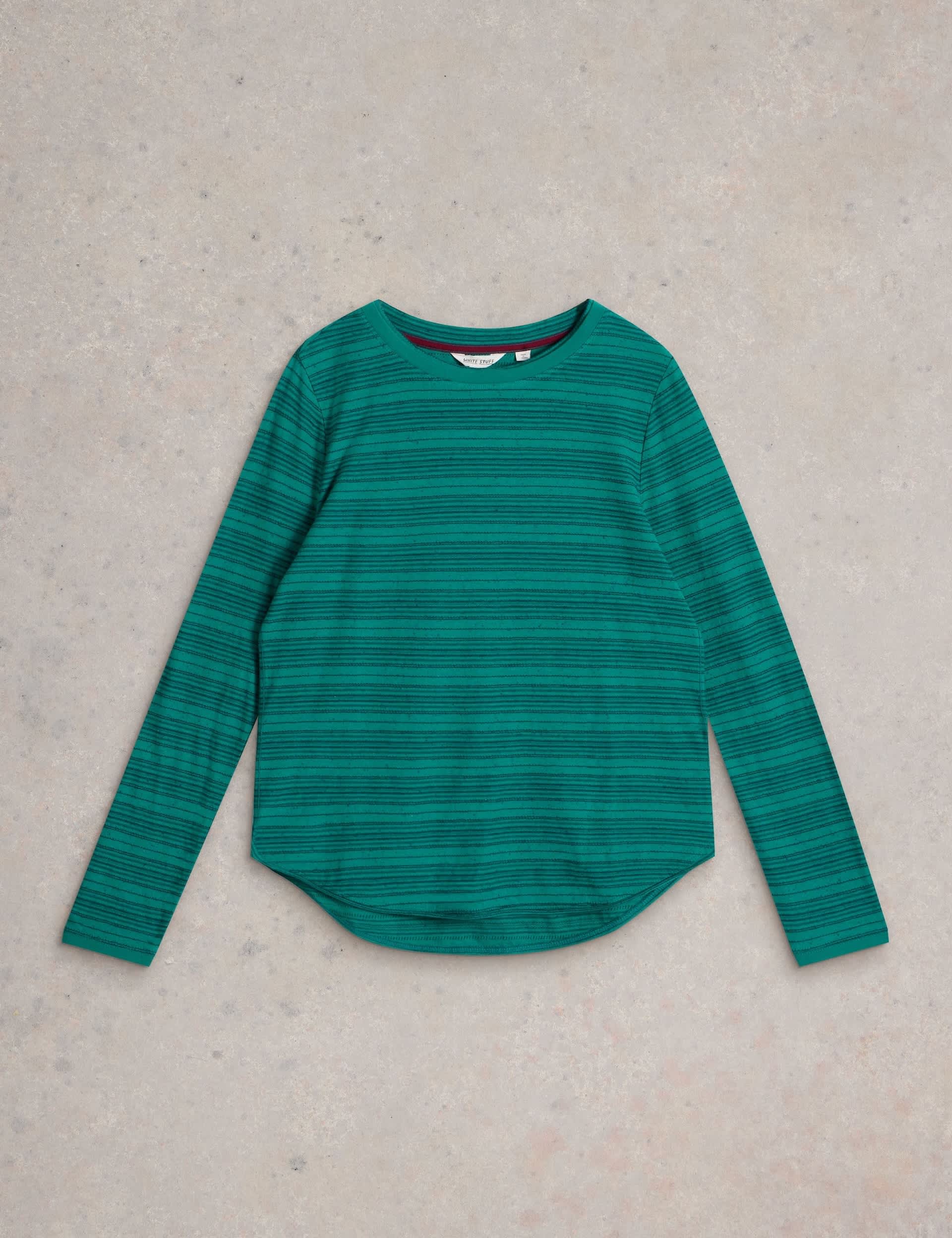 White Stuff Women's Pure Cotton Striped Crew Neck T-Shirt - 8 - Teal Mix, Teal Mix