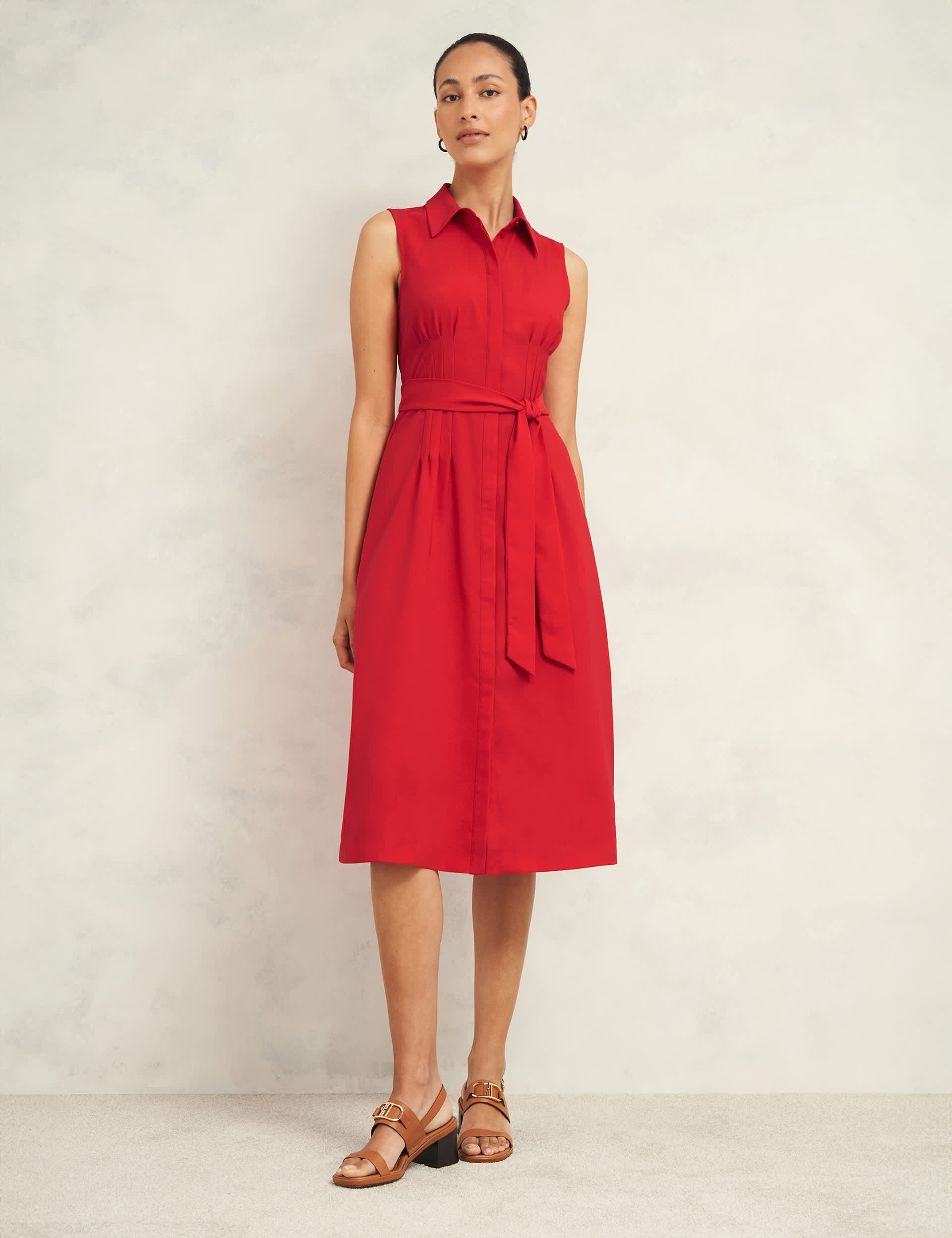 Hobbs Women's Belted Button Through Midi Shirt Dress - 16 - Red, Red