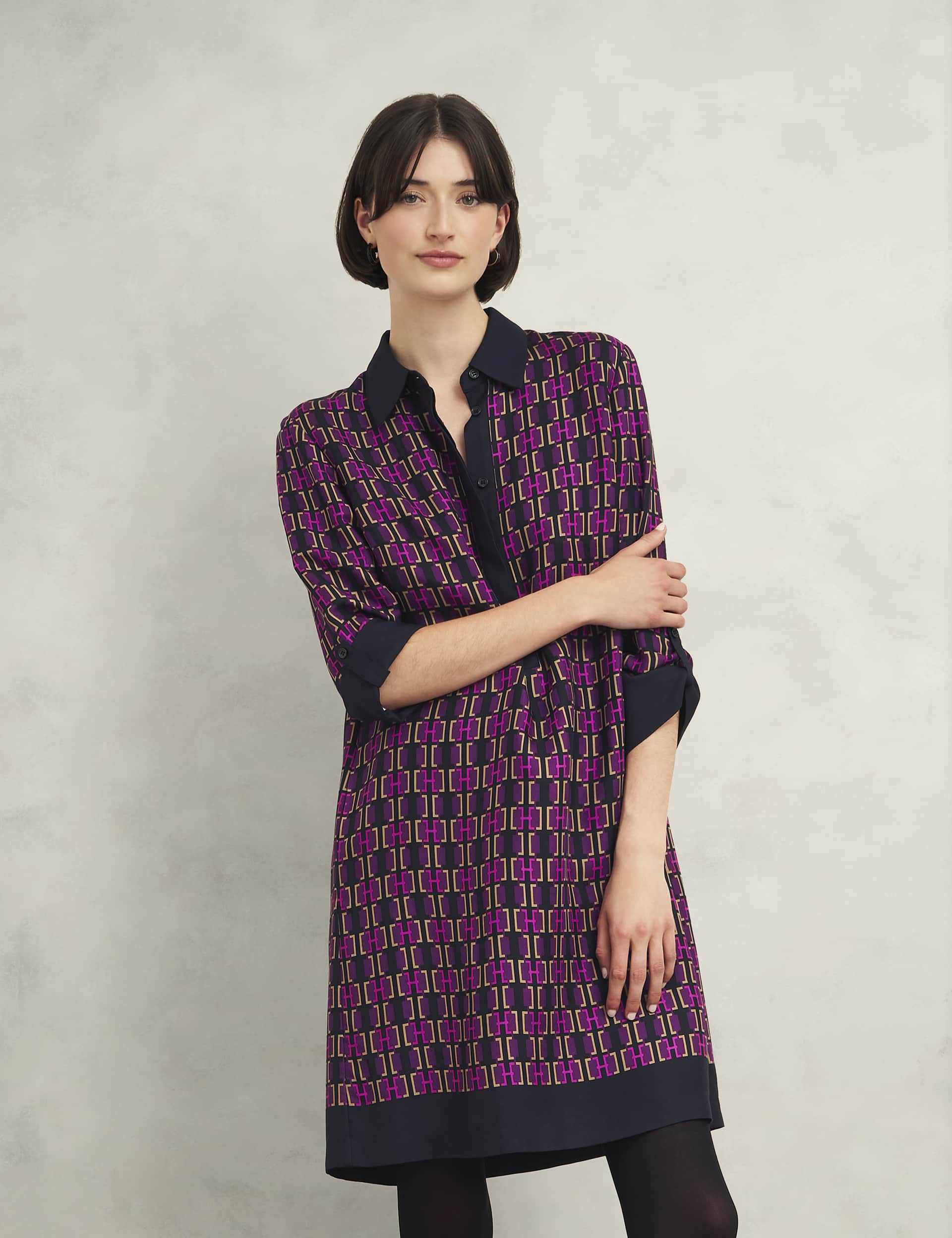 Hobbs Women's Geometric Knee Length Shirt Dress - 12 - Purple Mix, Purple Mix