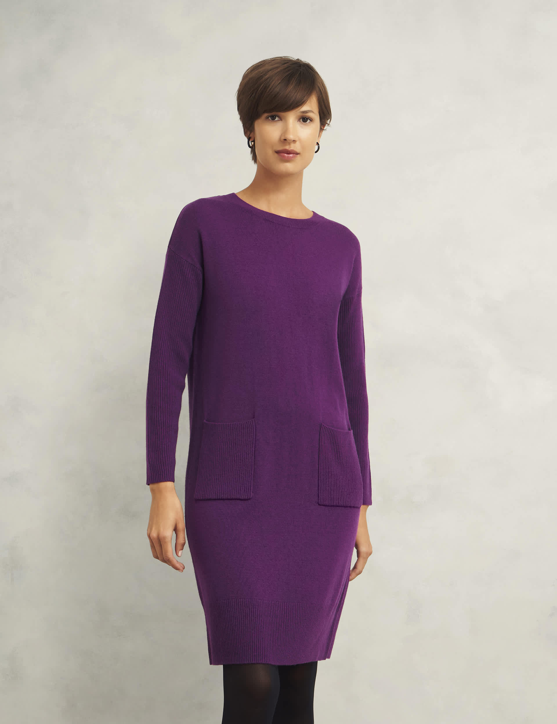 Hobbs Women's Merino Blend Ribbed Mini Jumper Dress - Purple, Purple