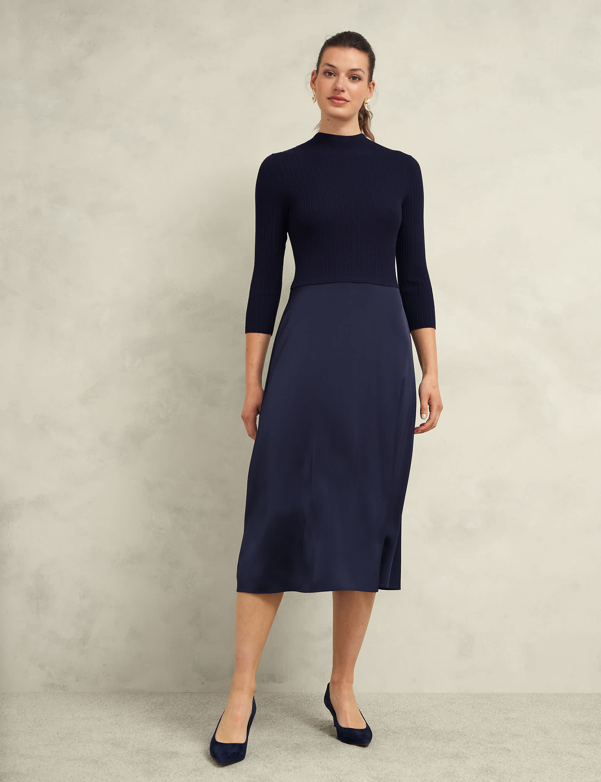 Hobbs Women's Knitted Midi Dress - 12 - Navy, Navy