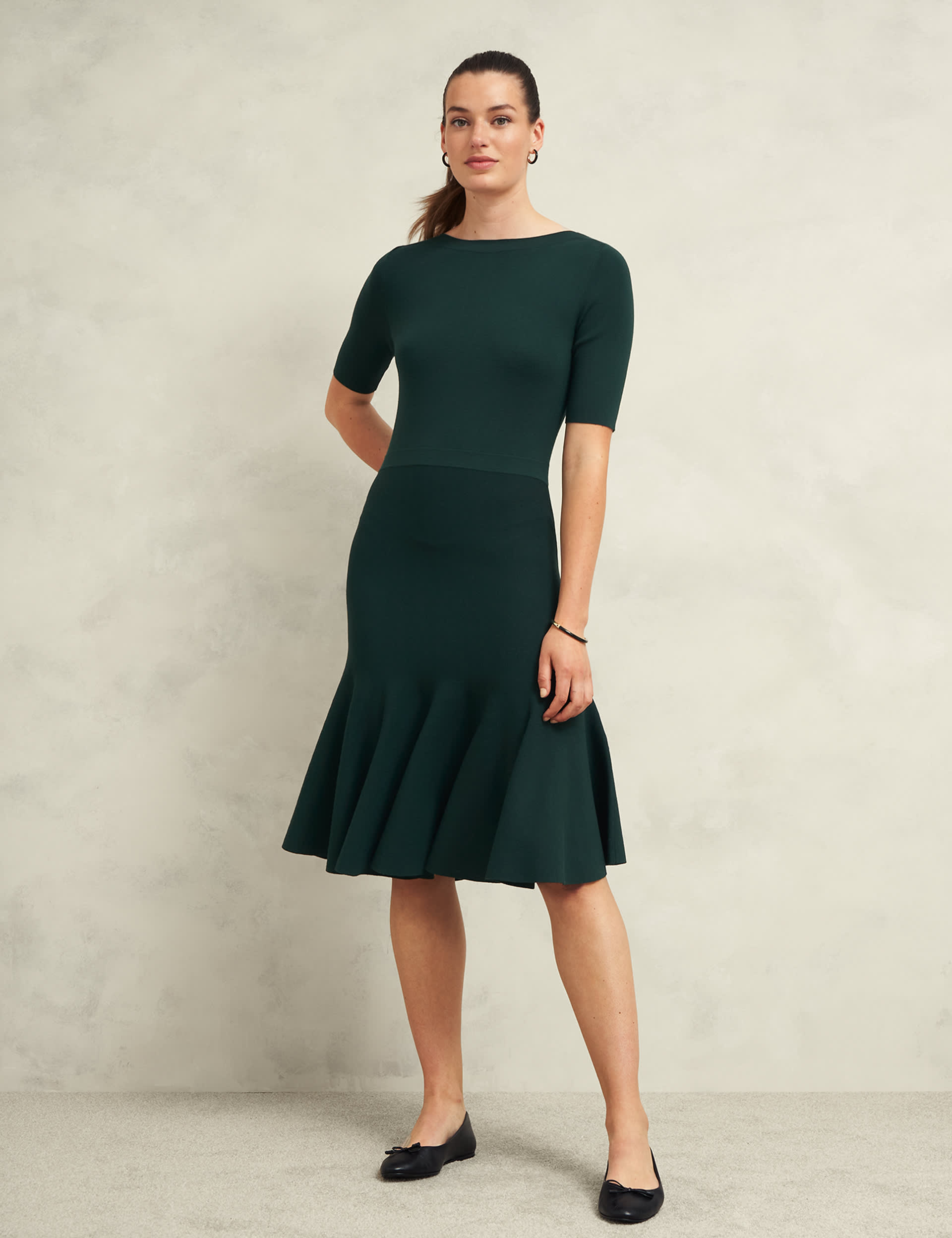 Hobbs Women's Knitted Midi Skater Dress - 10 - Green, Green