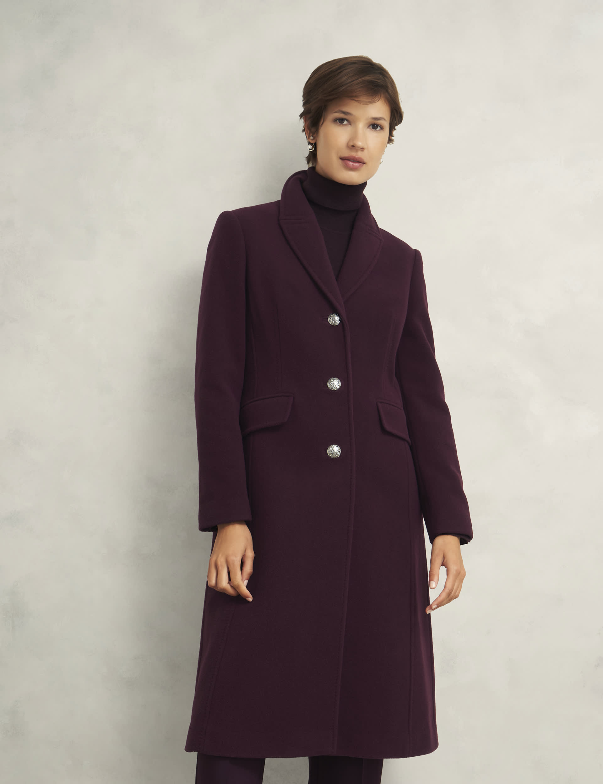 Hobbs Women's Wool-Rich Longline Tailored Coat with Cashmere - 14 - Purple, Purple