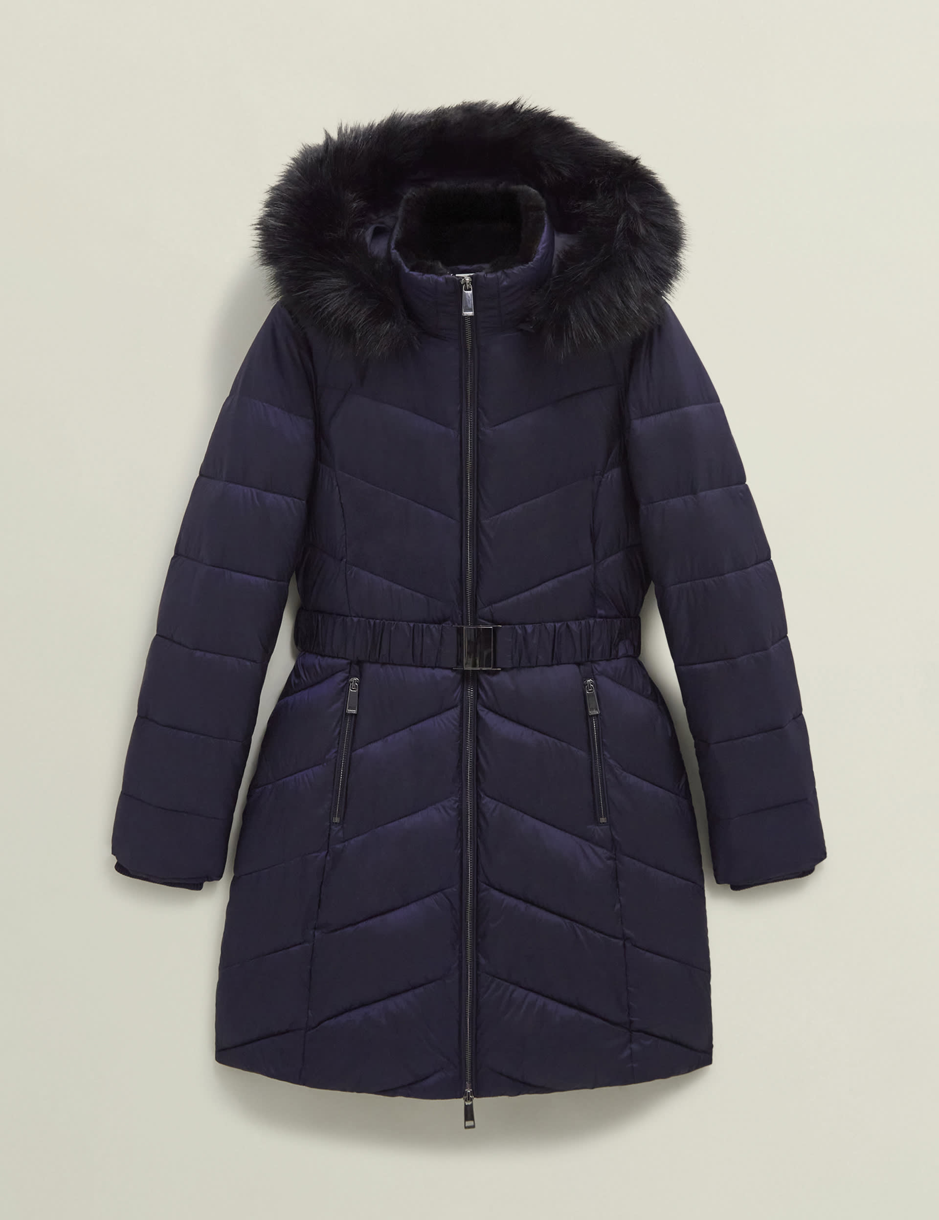 Hobbs Women's Padded Hooded Belted Longline Puffer Coat - 20PET - Navy, Navy