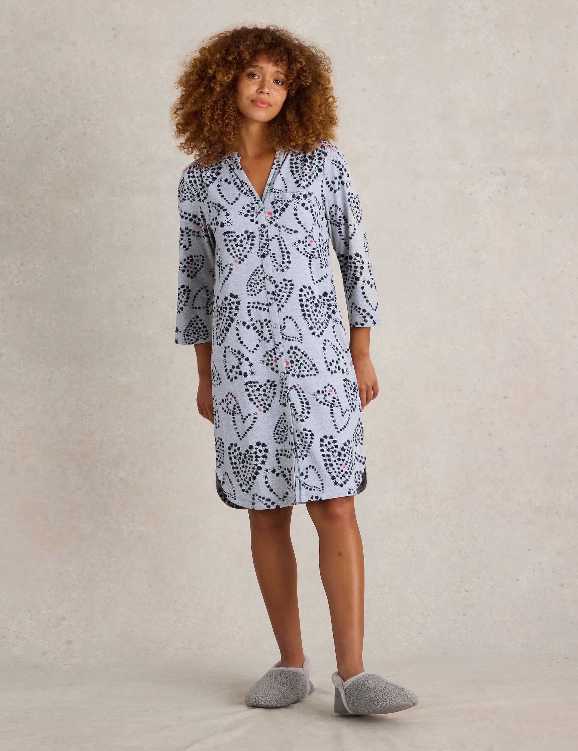 White Stuff Women's Jersey Heart Print Nightdress - Grey Mix, Grey Mix