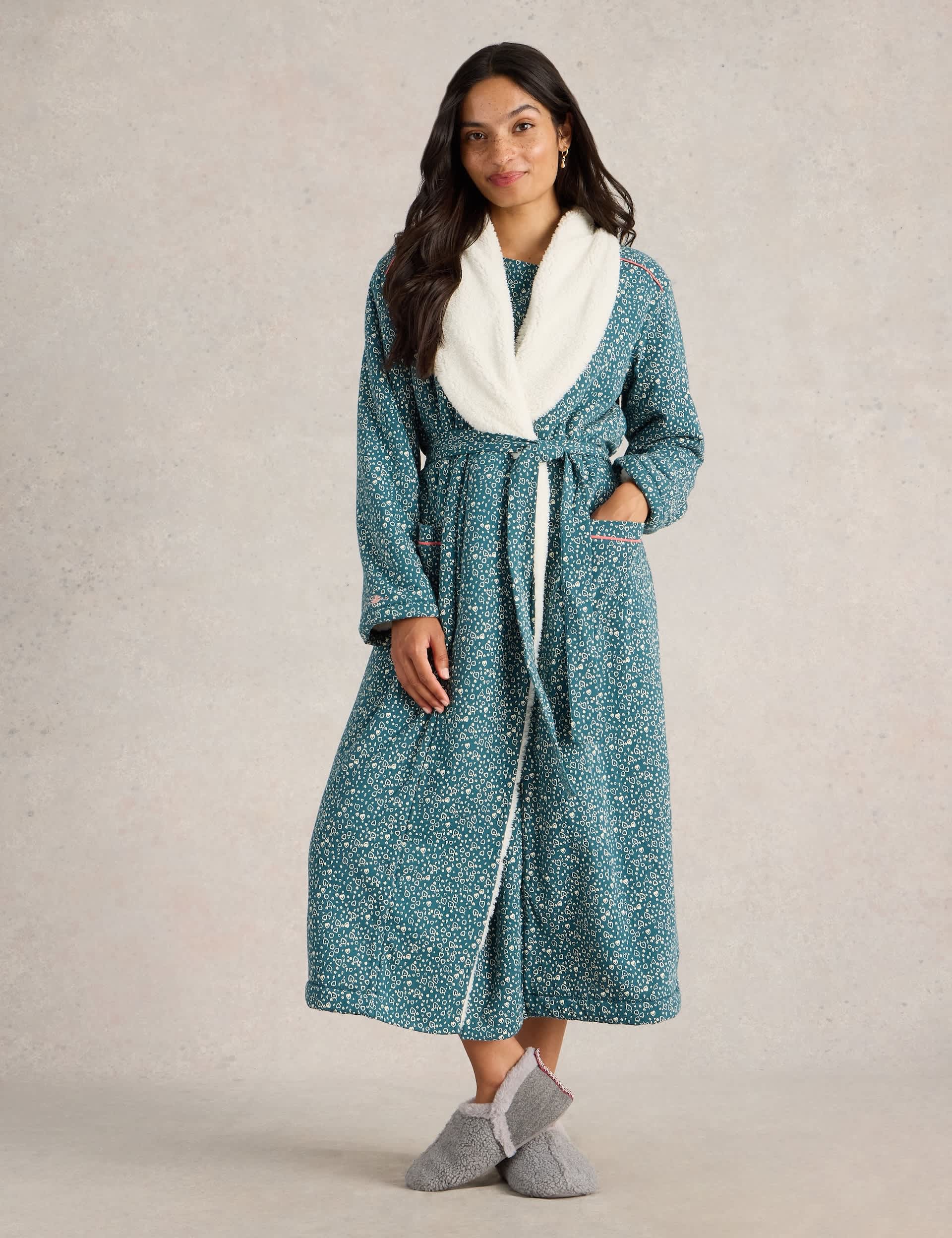 White Stuff Women's Pure Cotton Printed Dressing Gown - M - Teal Mix, Teal Mix