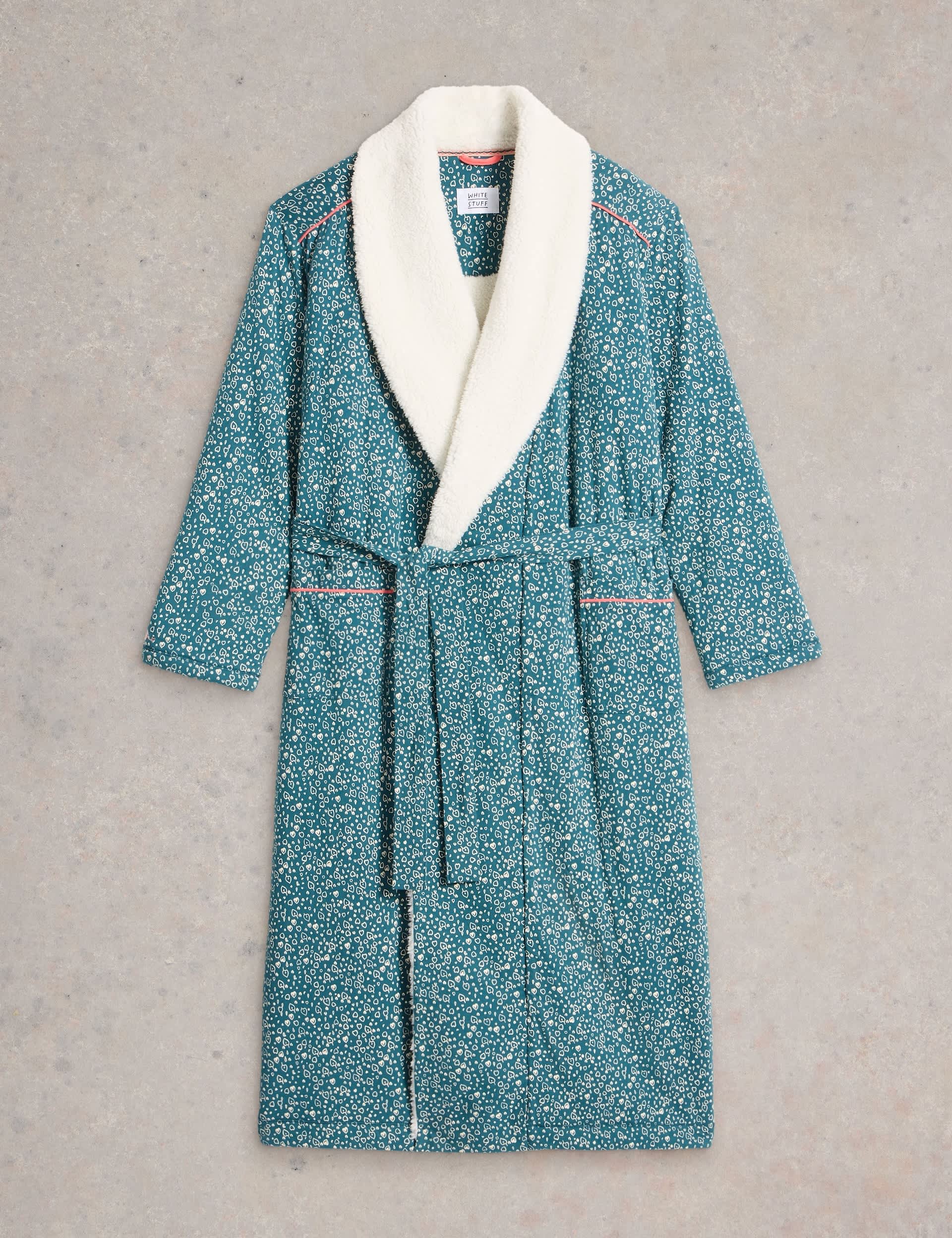 White Stuff Women's Pure Cotton Printed Dressing Gown - Teal Mix, Teal Mix