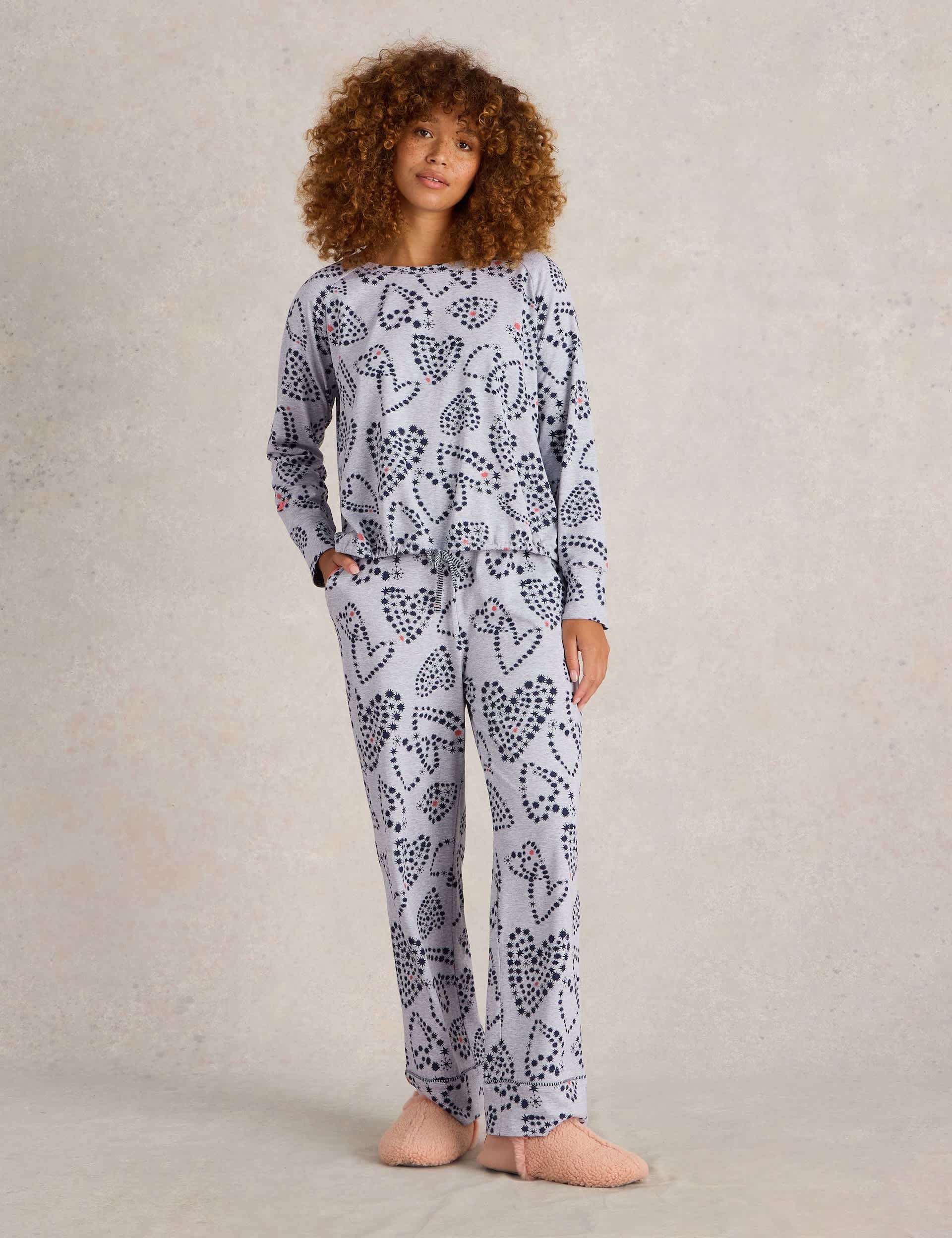 White Stuff Women's Cotton Modal Heart Print Pyjama Bottoms - Grey Mix, Grey Mix