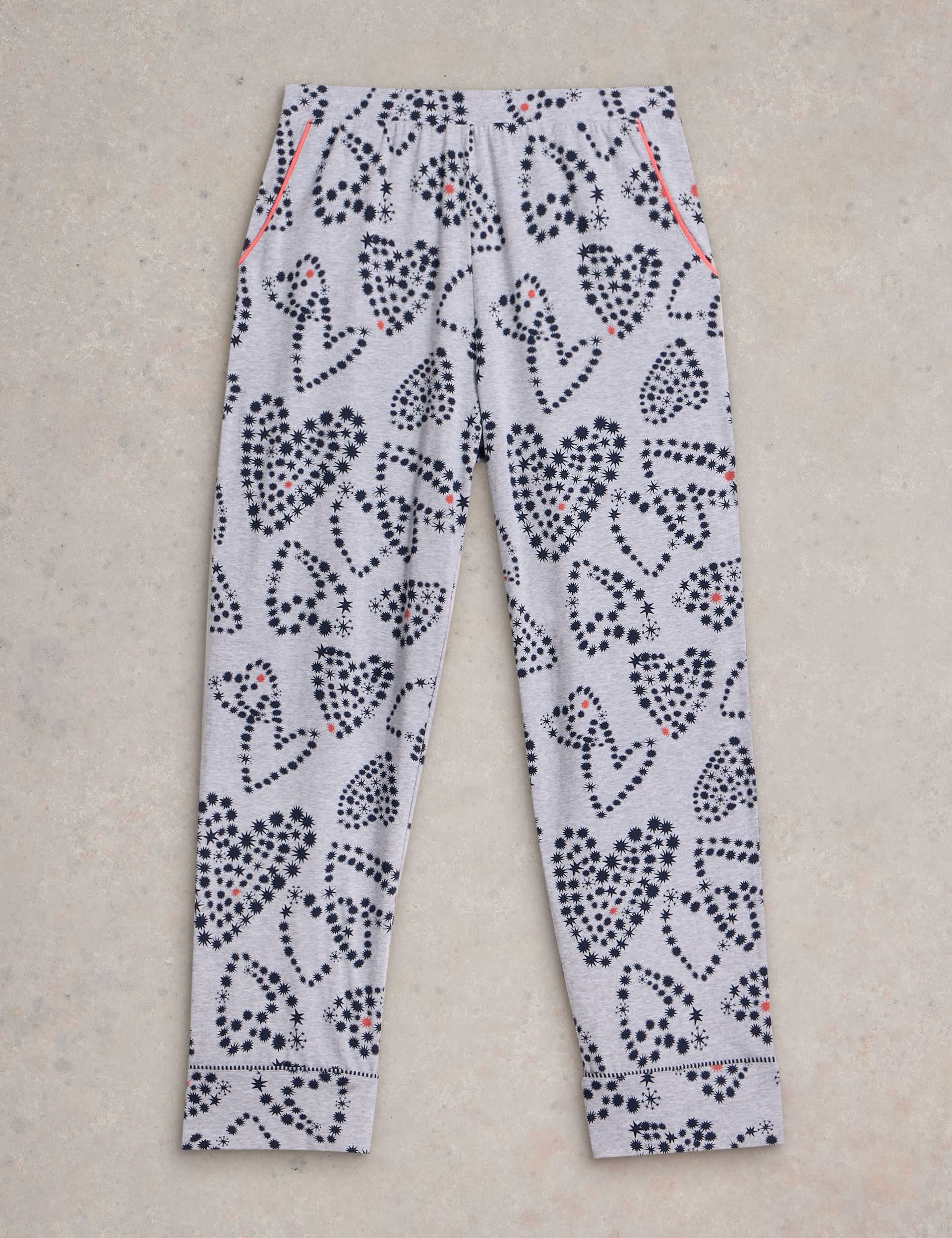 White Stuff Women's Cotton Modal Heart Print Pyjama Bottoms - Grey Mix, Grey Mix