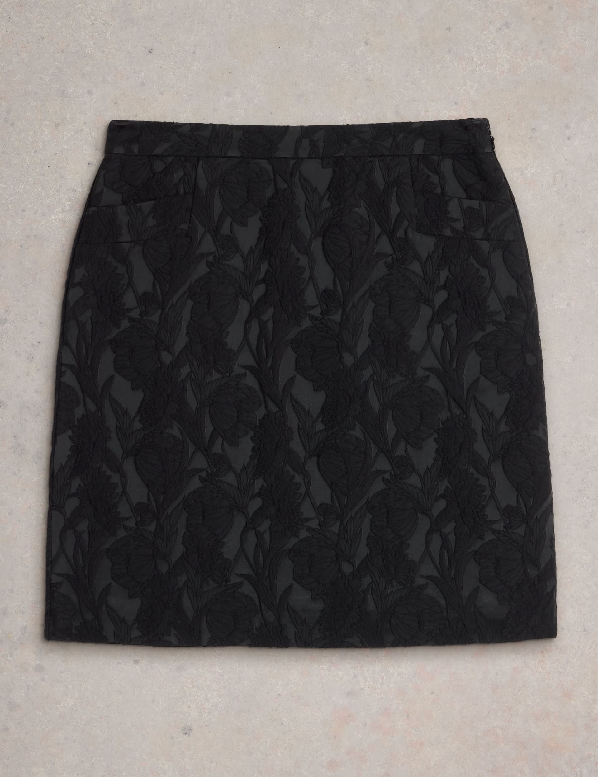 White Stuff Women's Cotton Blend Jacquard A-Line Skirt - 10 - Black, Black