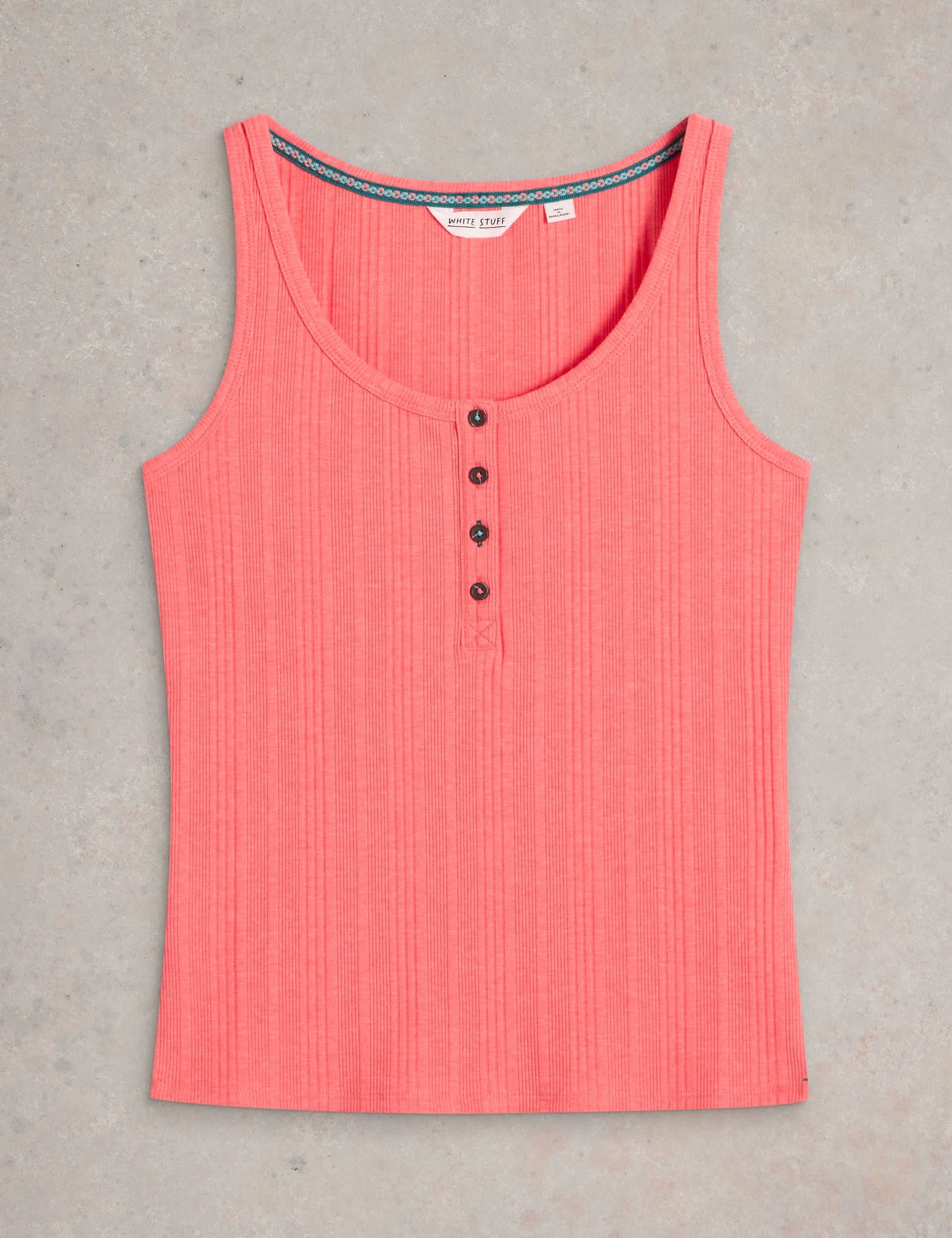 White Stuff Women's Cotton Blend Ribbed Henley Vest - Pink, Pink