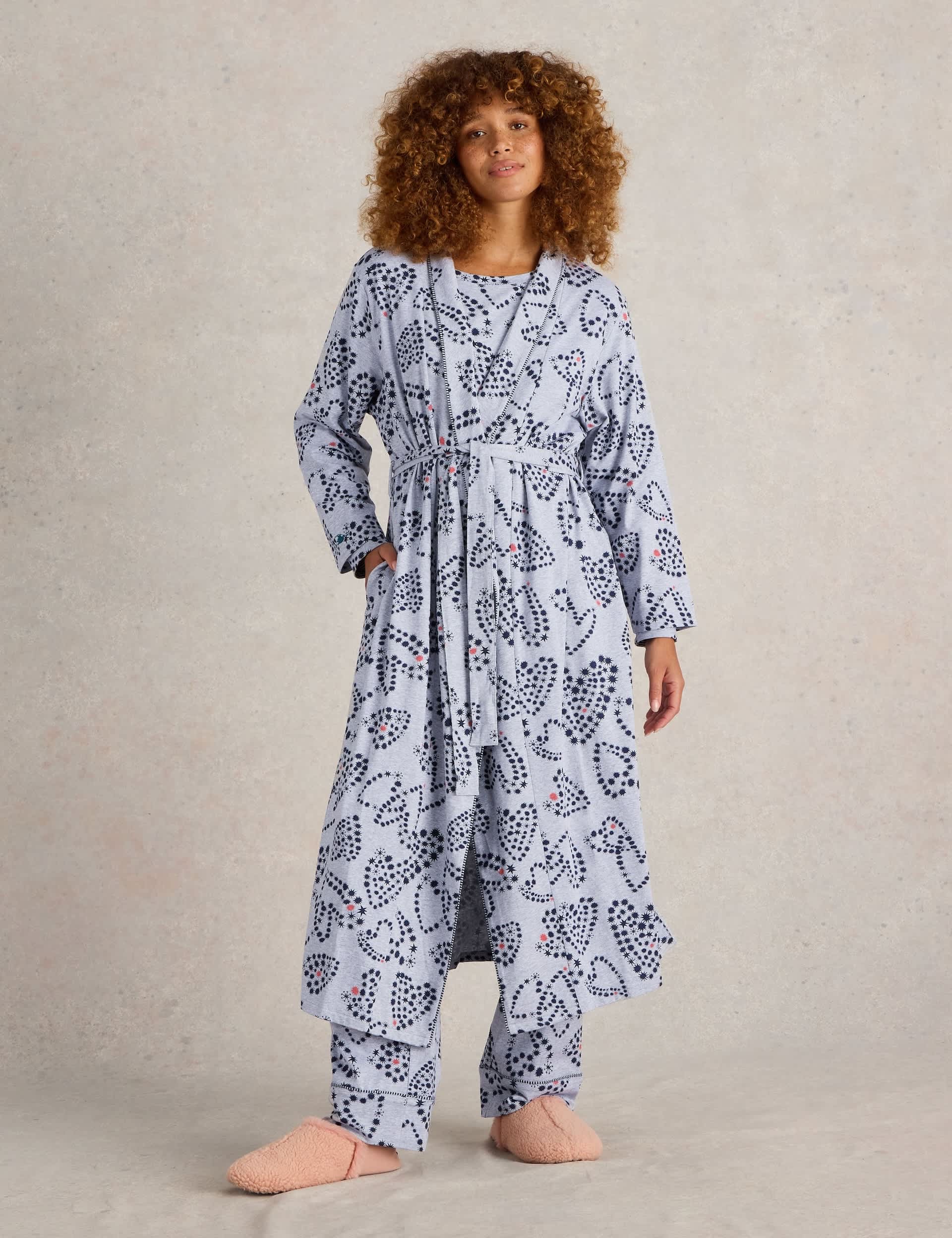 White Stuff Women's Pure Cotton Jersey Printed Dressing Gown - M - Grey Mix, Grey Mix