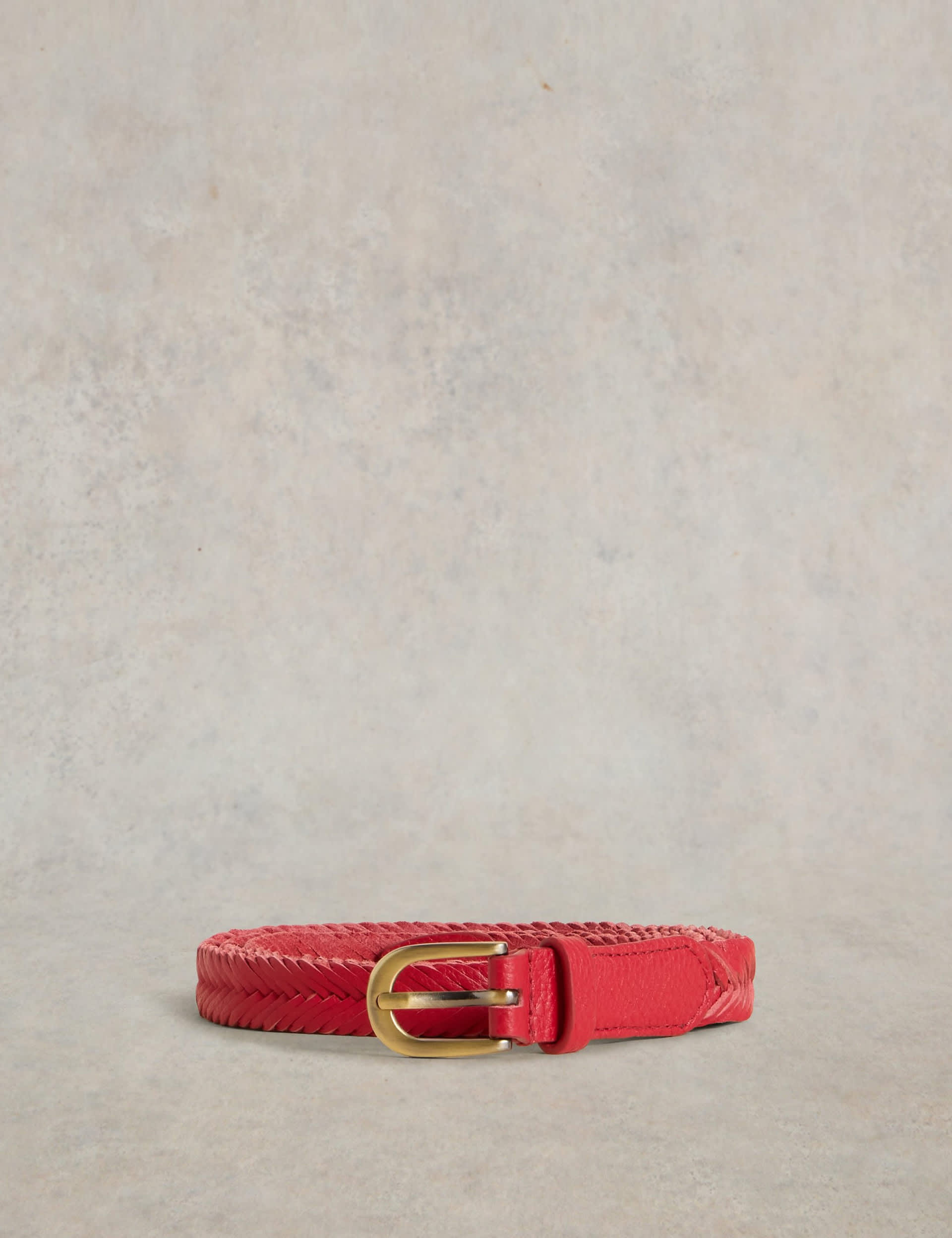 White Stuff Women's Leather Plaited Skinny Belt - S-M - Red, Red