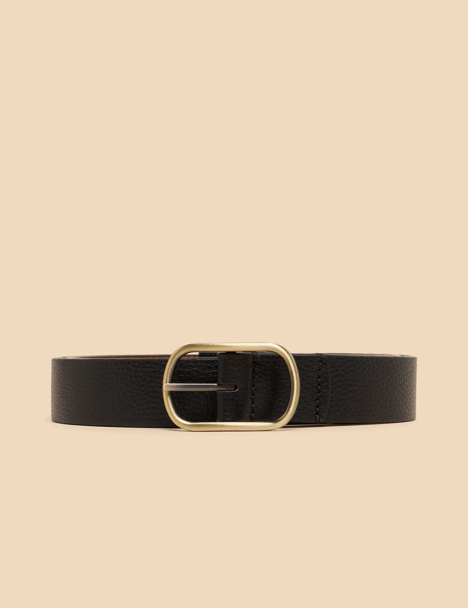 White Stuff Women's Leather Reversible Belt - M-L - Black, Pewter,Black