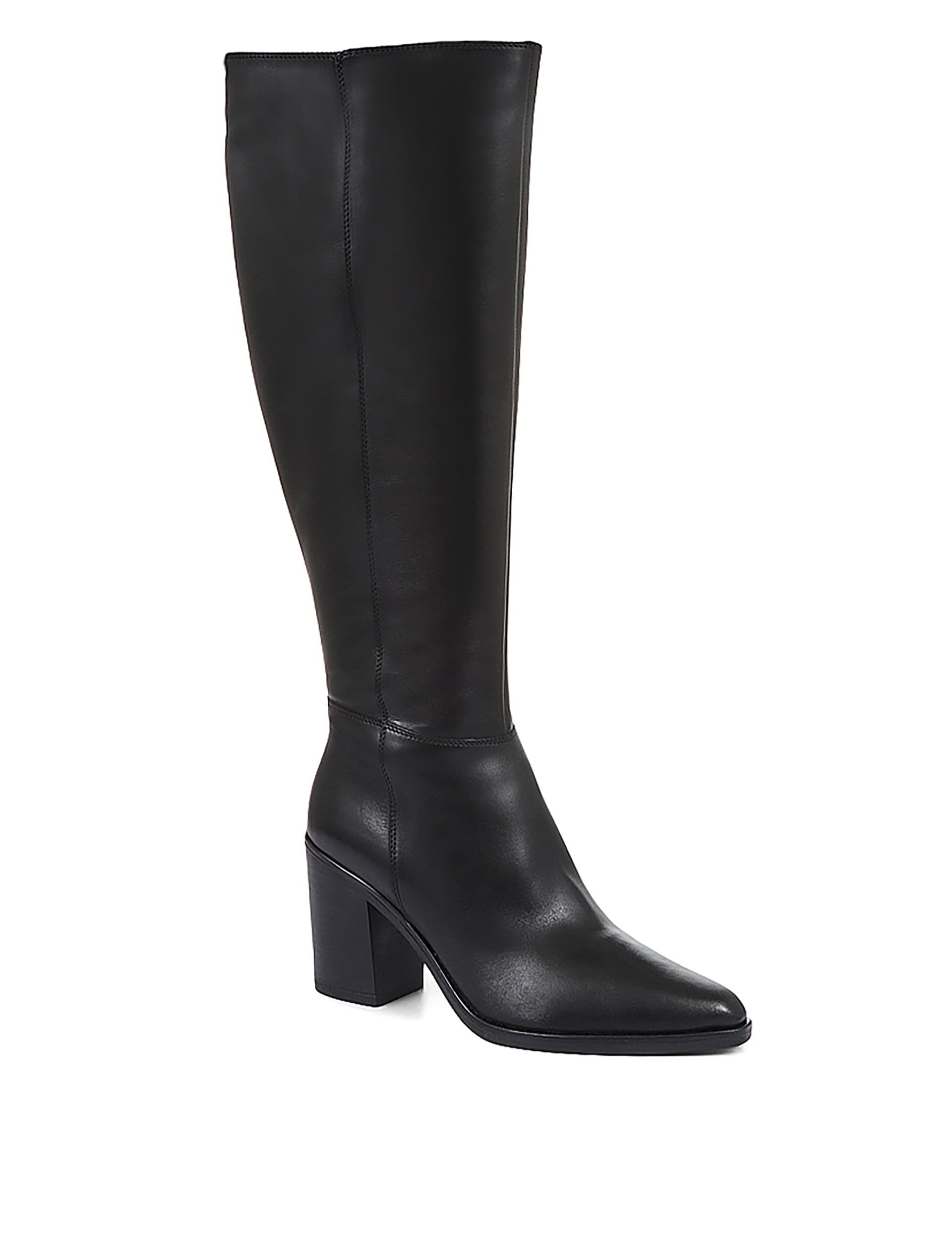 Jones Bootmaker Women's Wide Calf Leather Block Heel Knee High Boots - 6 - Black, Black