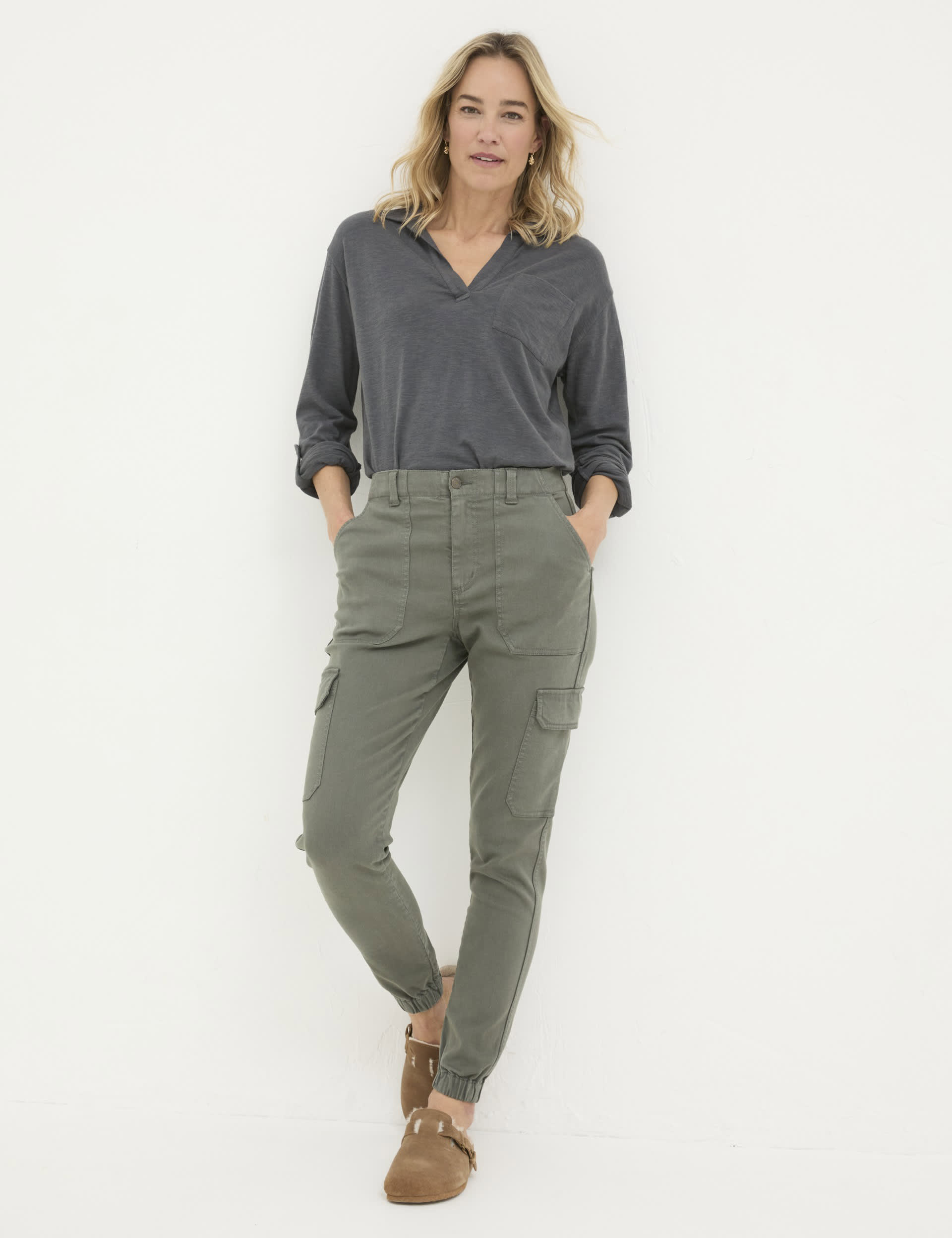 Fatface Women's Cotton Rich Cargo Tapered Trousers - 14REG - Khaki, Khaki