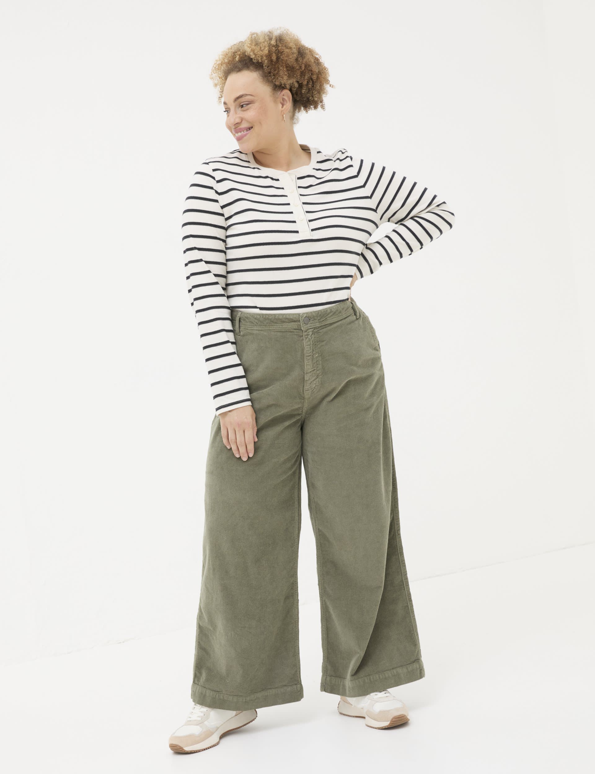 Fatface Women's Cotton Rich Cord Wide Leg Trousers - 12REG - Green, Green