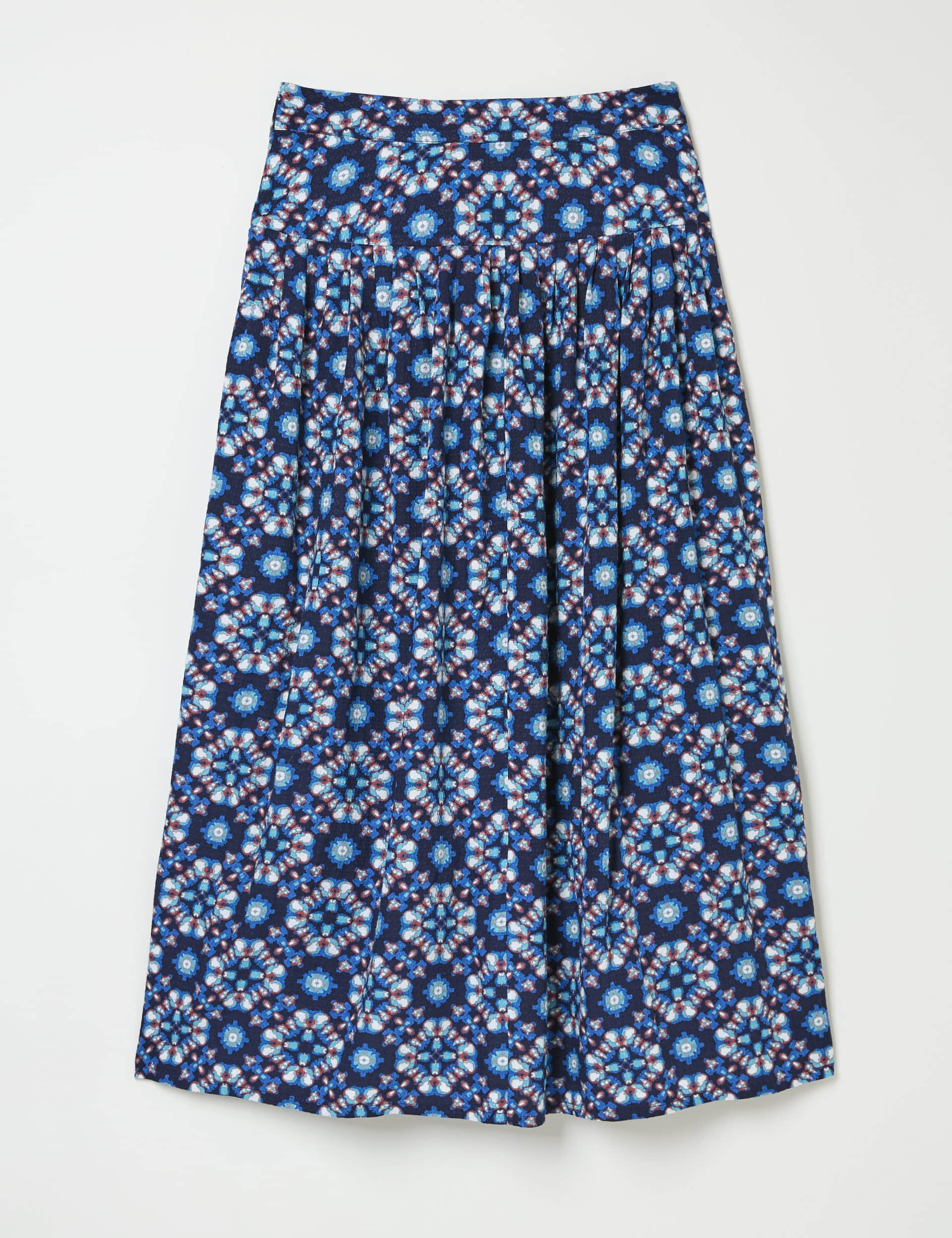 Fatface Women's Geometric Pleated Midi Slip Skirt - 12REG - Blue Mix, Blue Mix