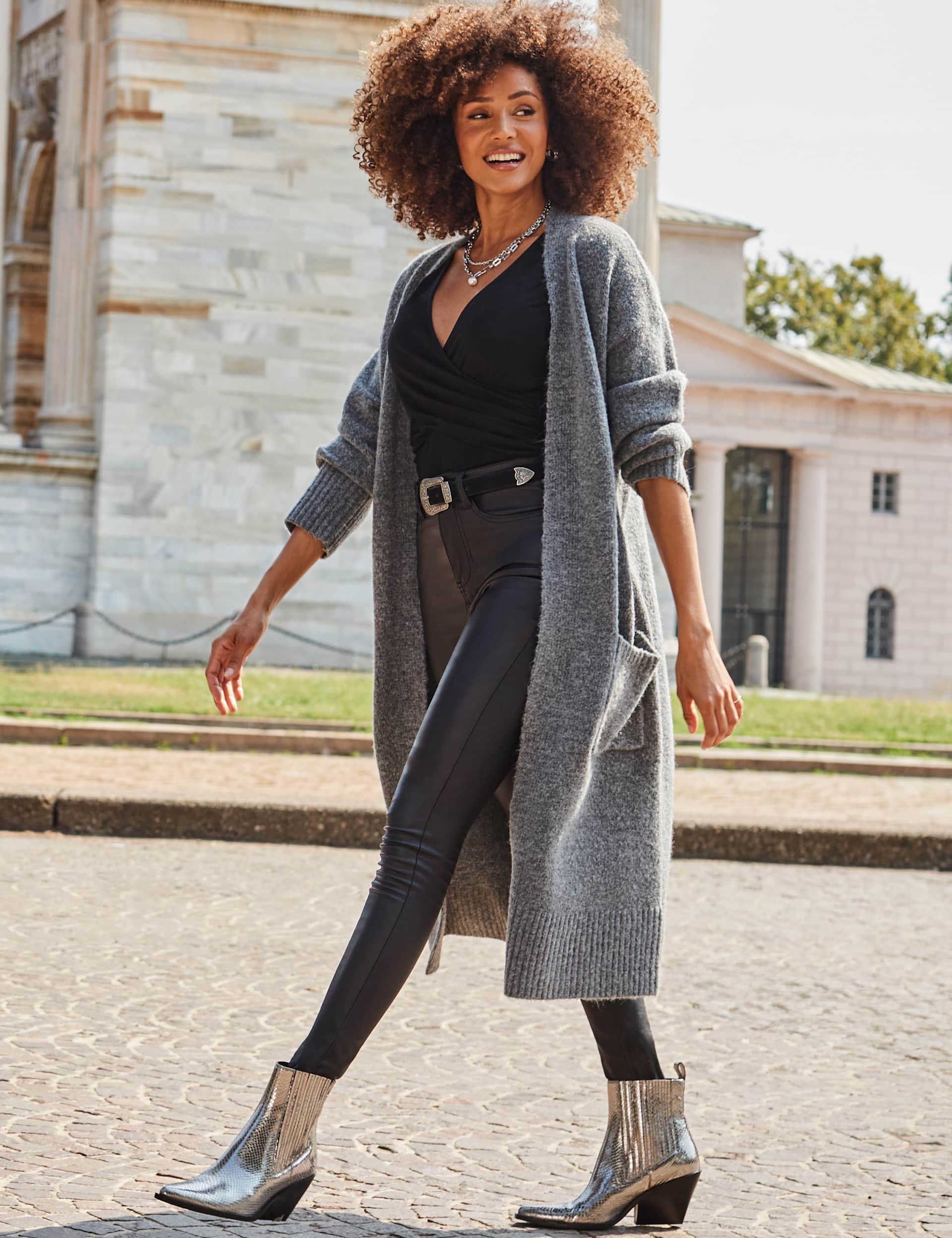 Sosandar Women's Longline Cardigan With Scarf