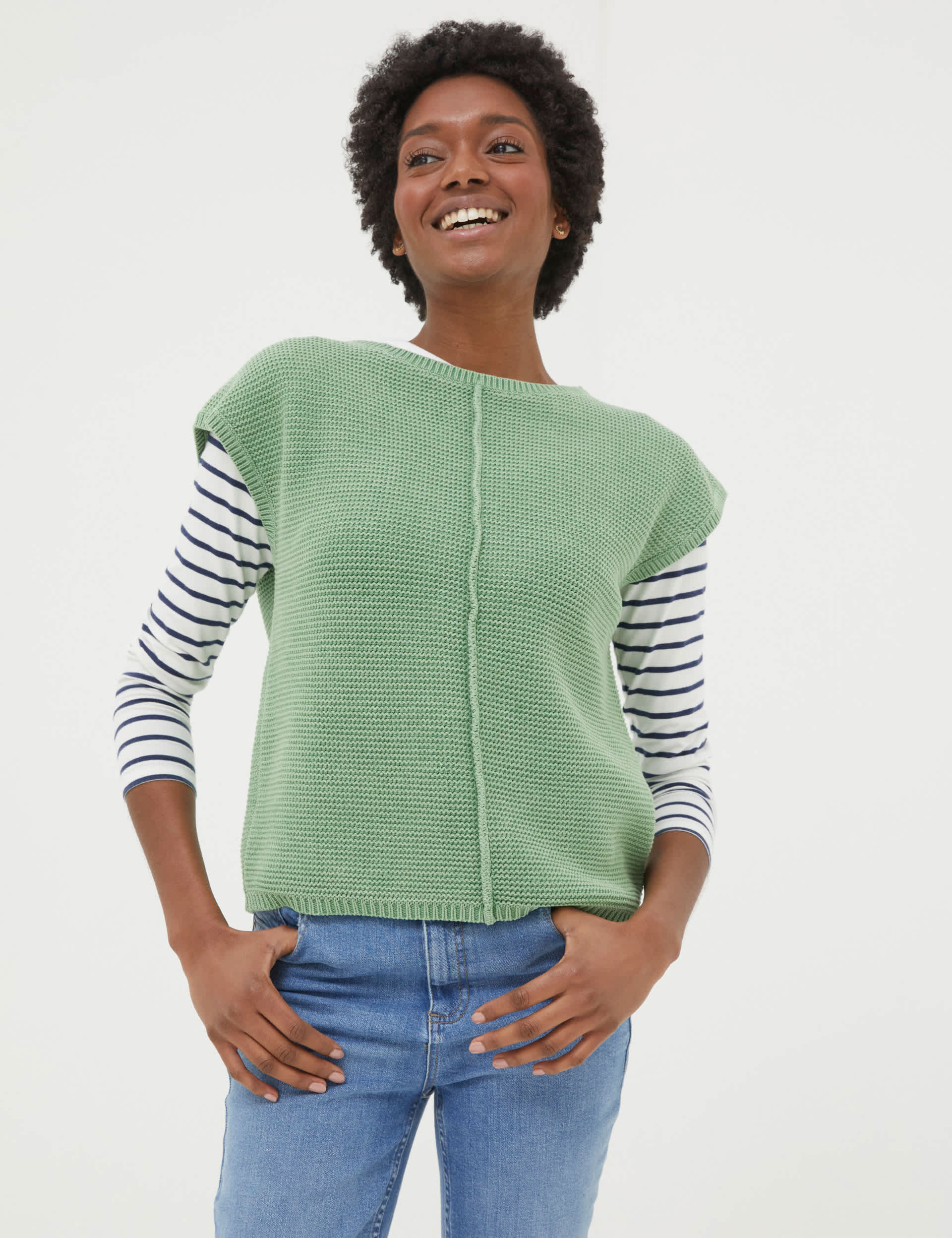 Fatface Women's Pure Cotton Textured Crew Neck Knitted Top - 20 - Green, Green