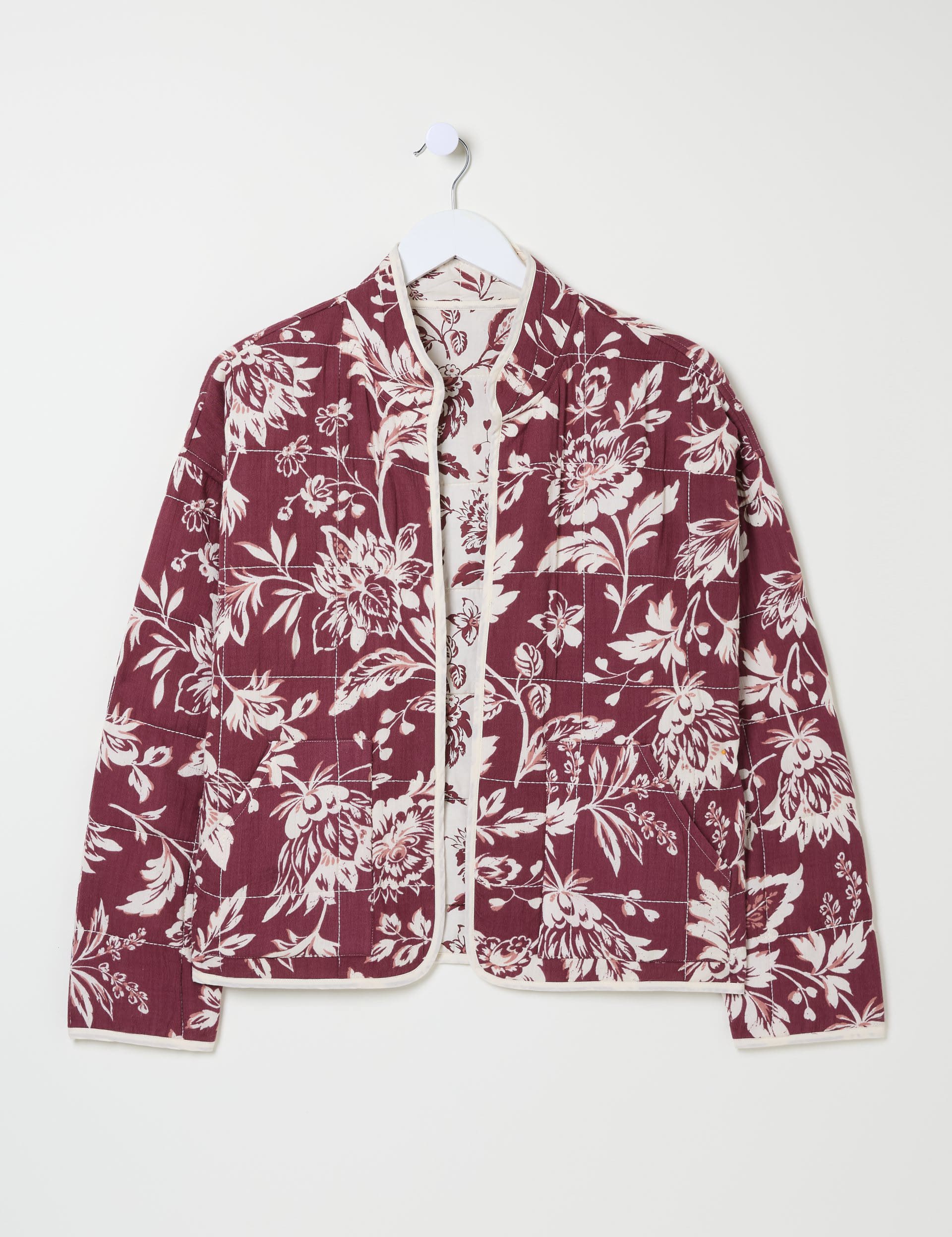 Fatface Women's Floral Quilted Jacket - 14 - Burgundy Mix, Burgundy Mix