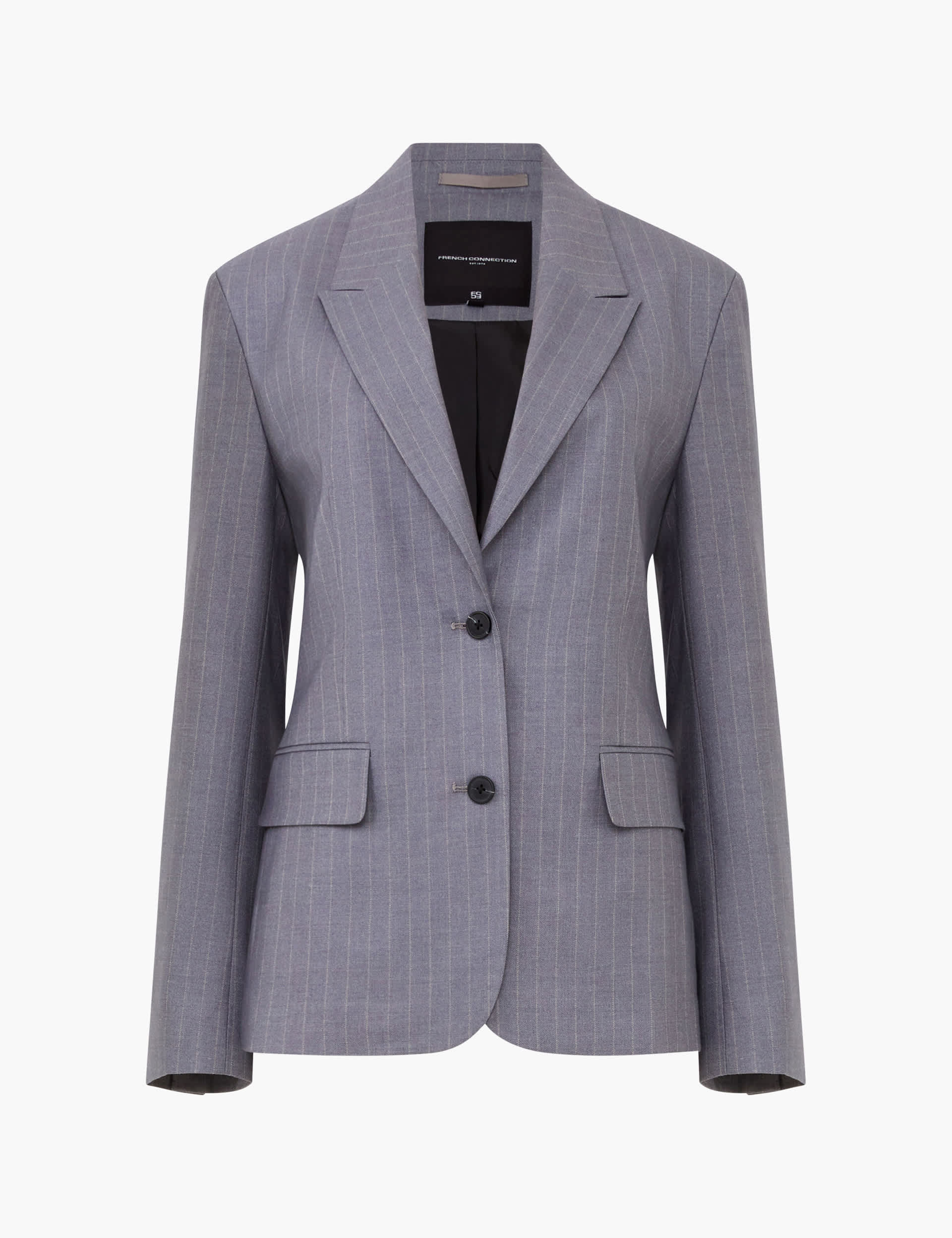 French Connection Women's Pinstripe Single Breasted Blazer - M - Grey, Grey