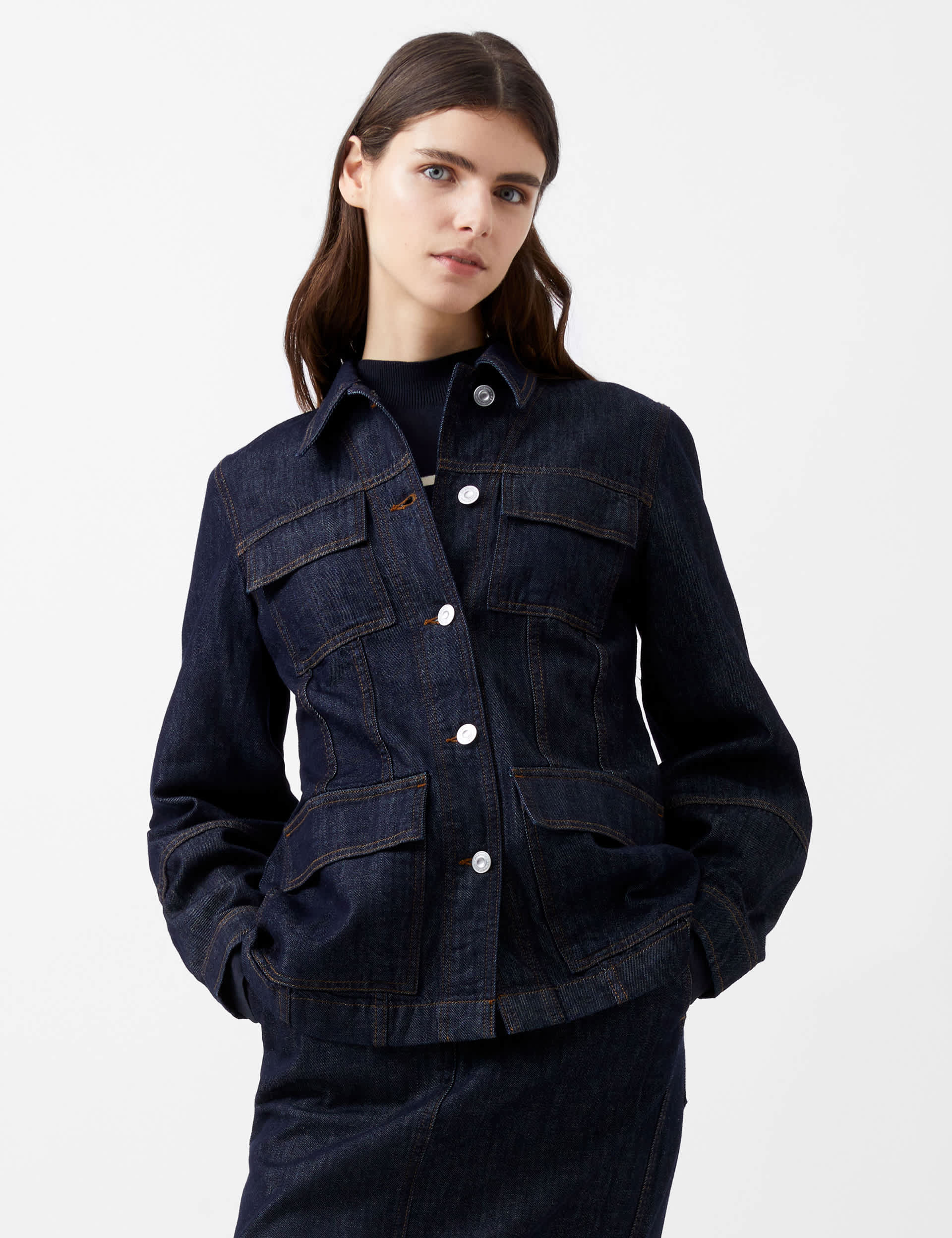 French Connection Women's Denim Collared Jacket - Navy, Navy