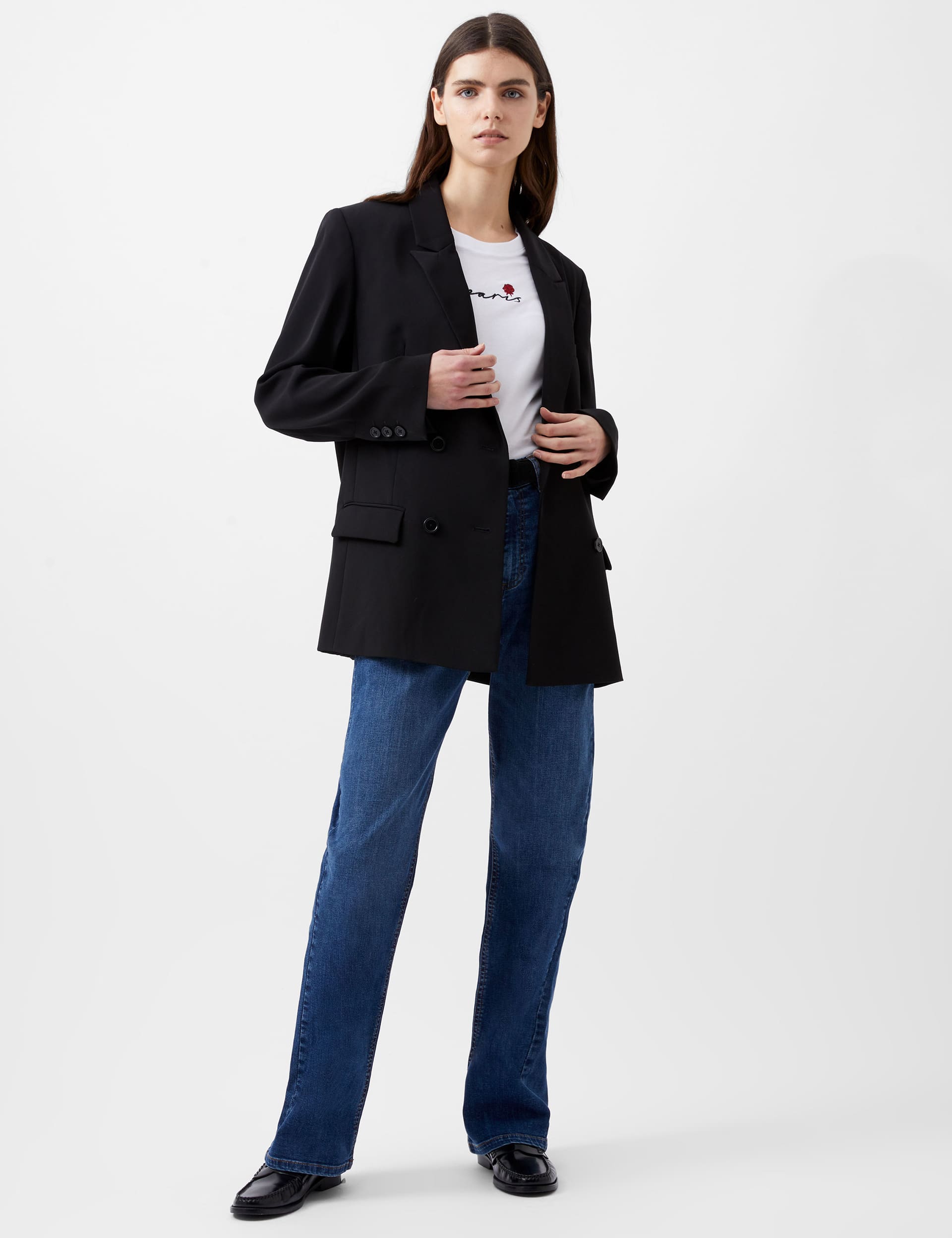 French Connection Women's Double Breasted Blazer - M - Black, Black