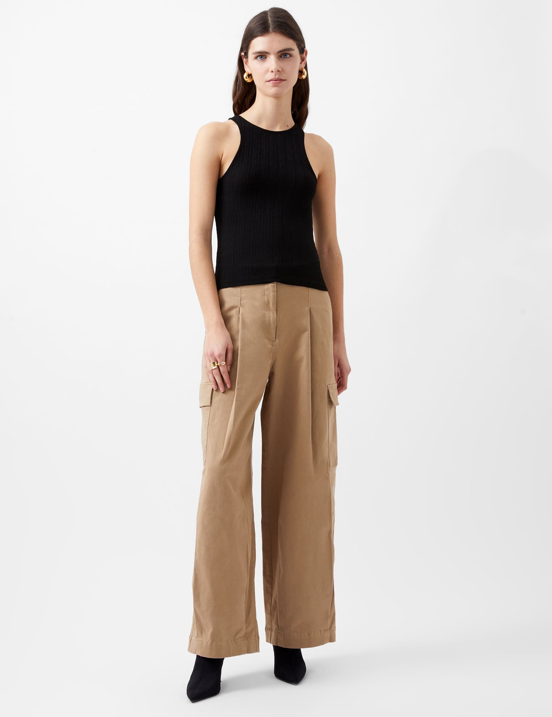 French Connection Women's Cotton Rich Cargo Straight Leg Trousers - M - Camel, Camel