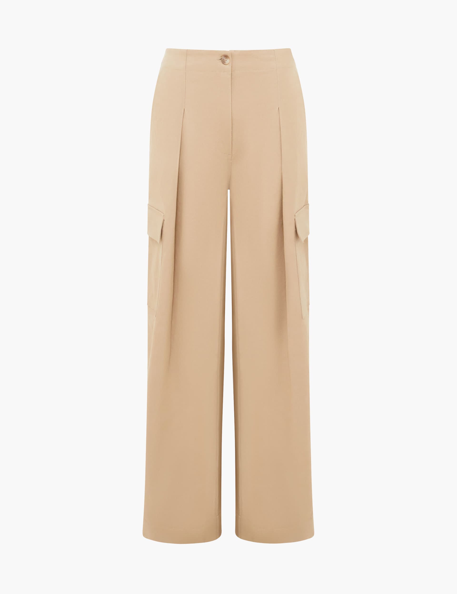 French Connection Women's Cotton Rich Cargo Straight Leg Trousers - M - Camel, Camel