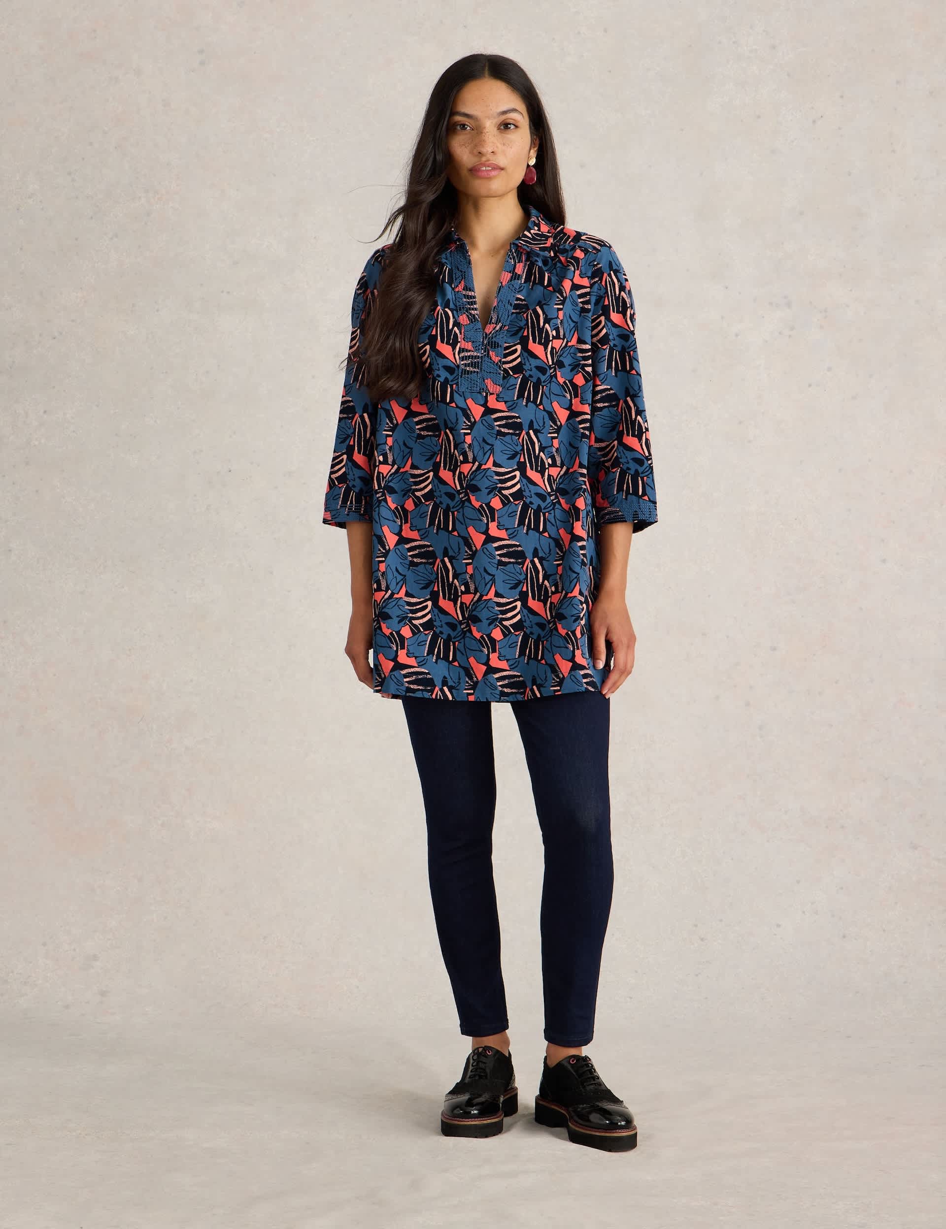 White Stuff Women's Pure Cotton Printed Tunic - 12REG - Navy Mix, Navy Mix