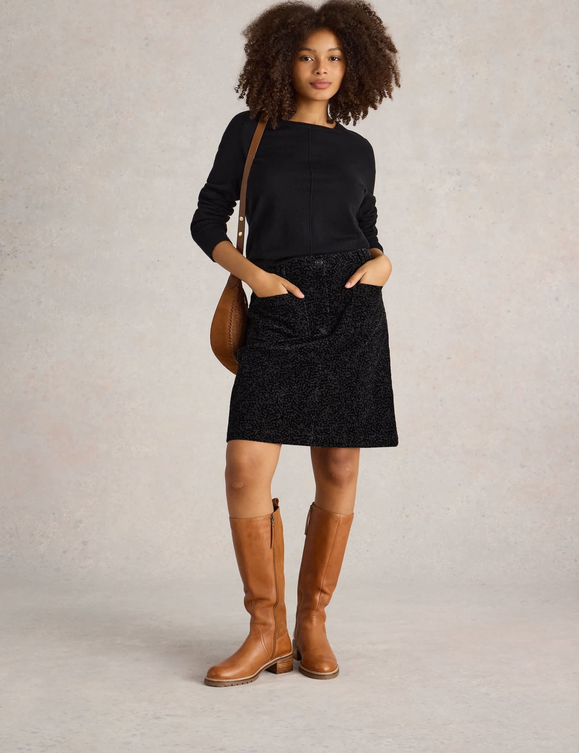 White Stuff Women's Cotton Rich Cord Texture A-Line Skirt