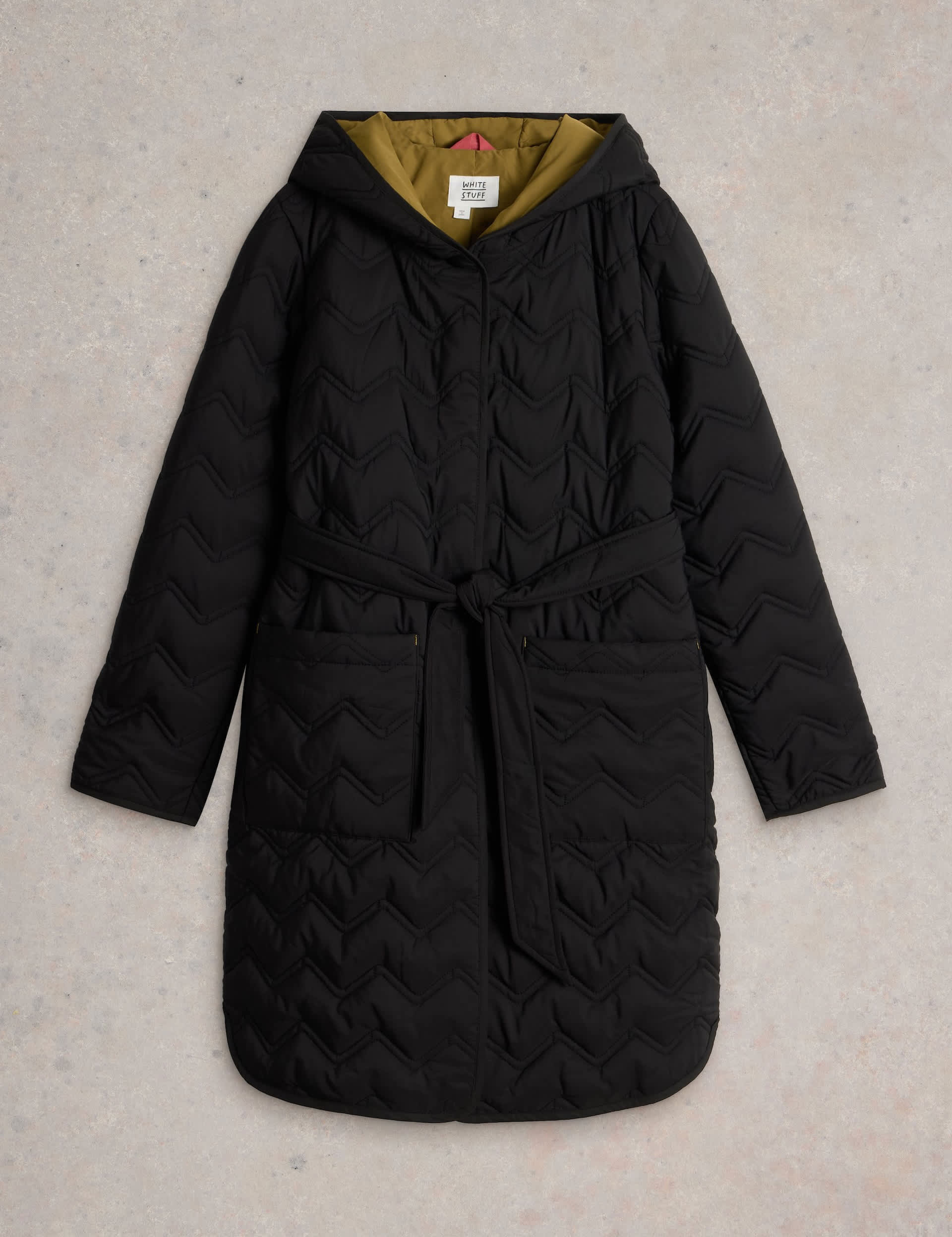 White Stuff Women's Quilted Hooded Belted Coat - 12REG - Black, Black