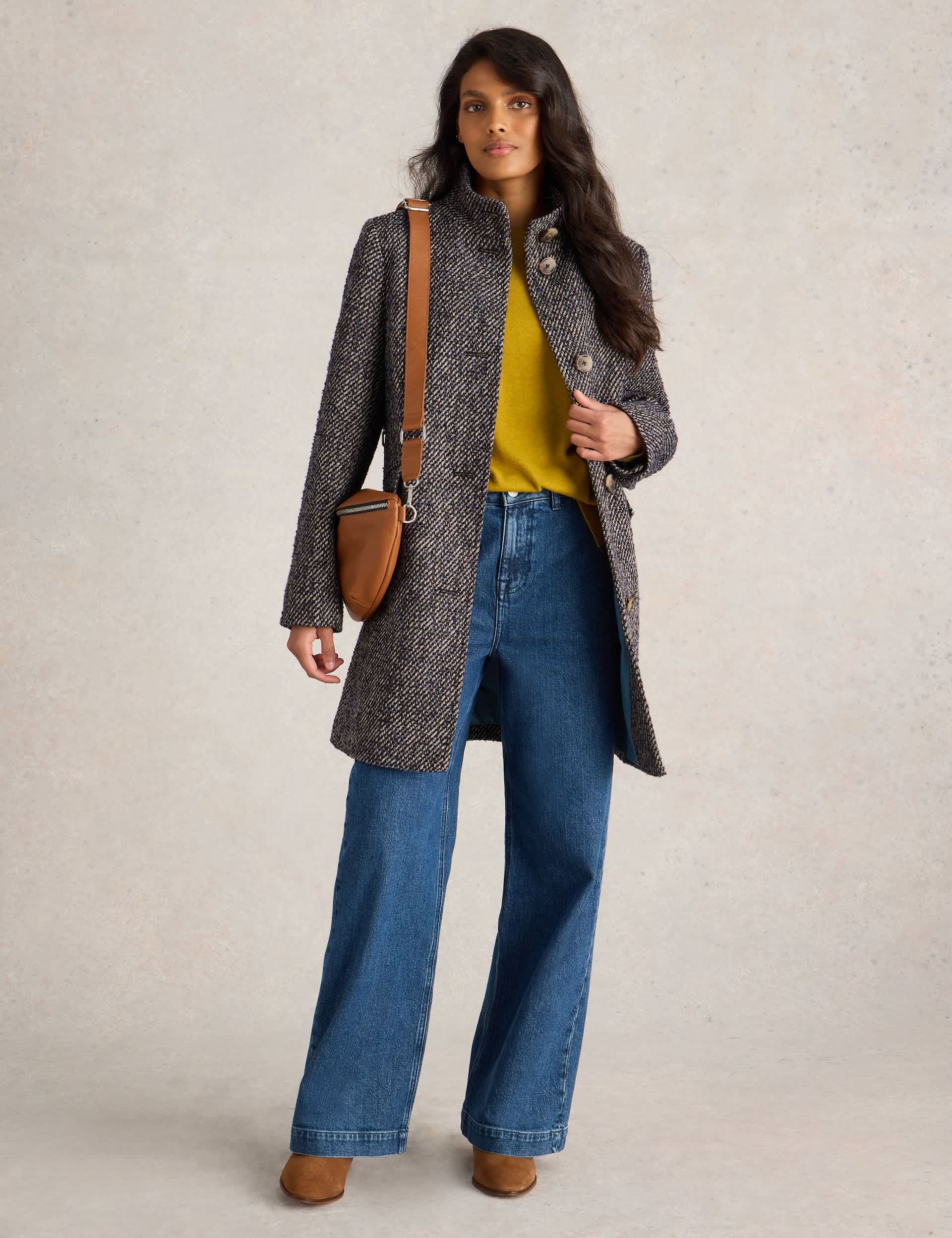 White Stuff Women's Wool Blend Tweed Coat