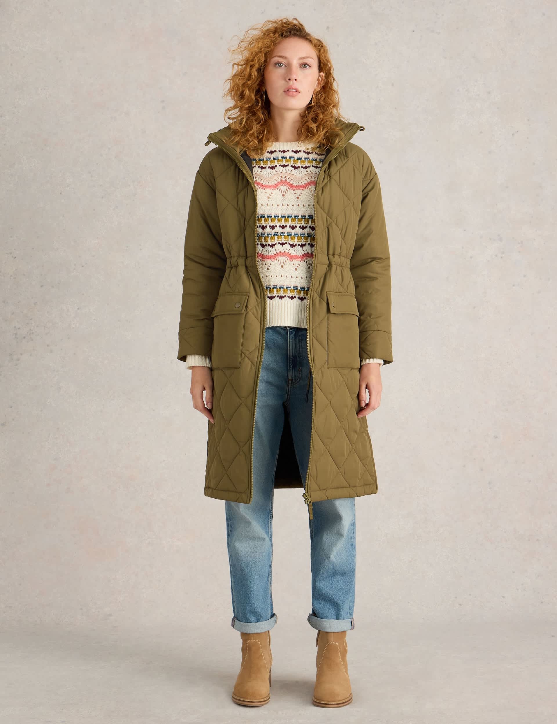 White Stuff Women's Quilted Hooded Longline Coat