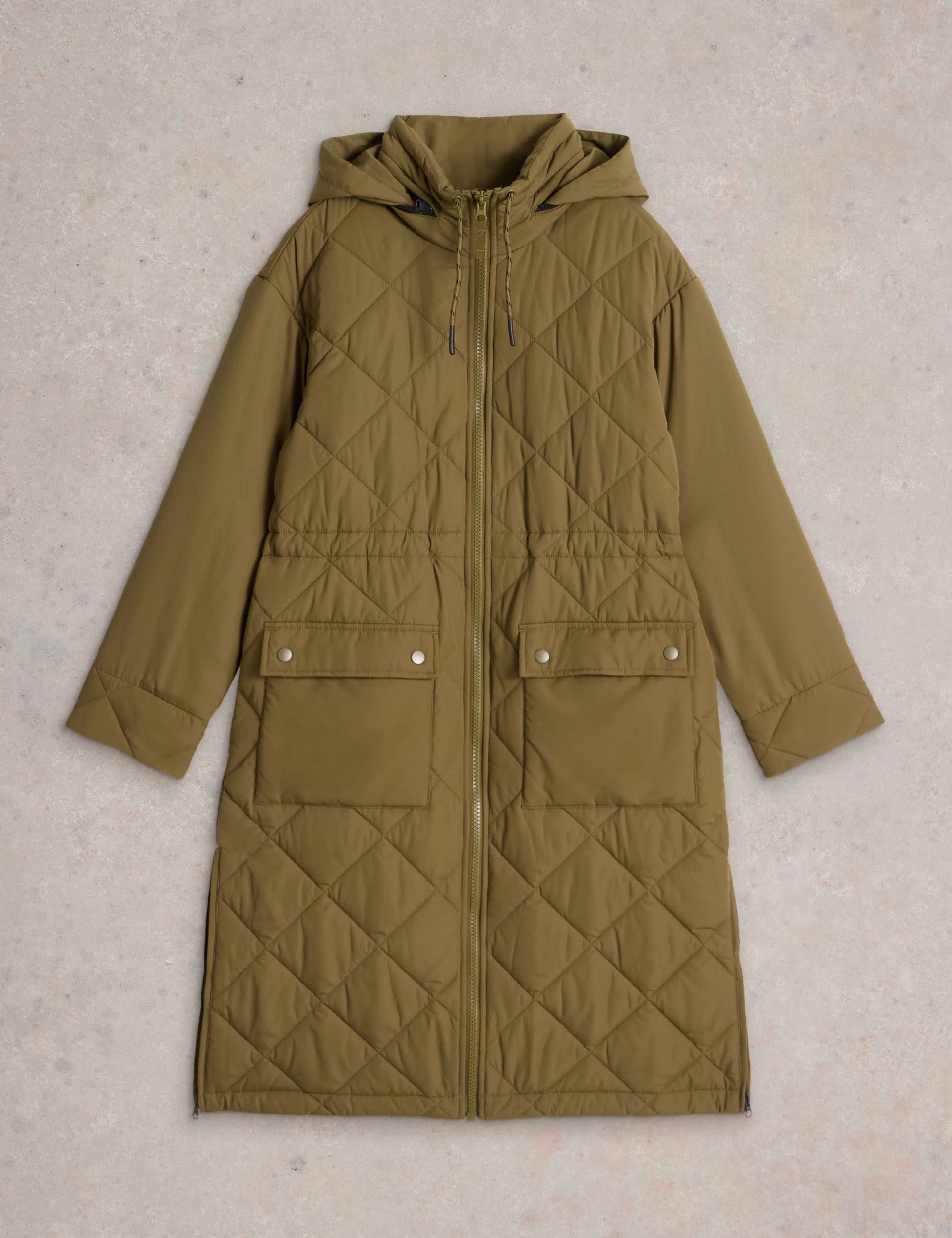 White Stuff Women's Quilted Hooded Longline Coat - 12REG - Green, Green