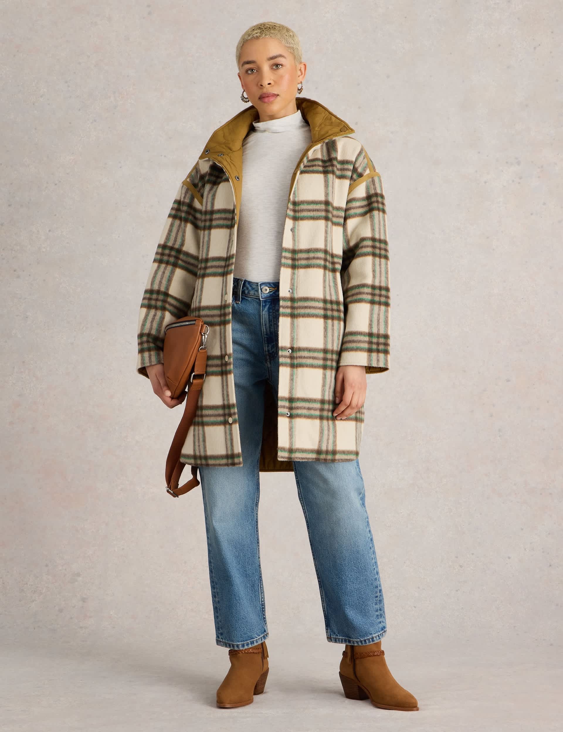 White Stuff Women's Checked Reversible Coat with Wool