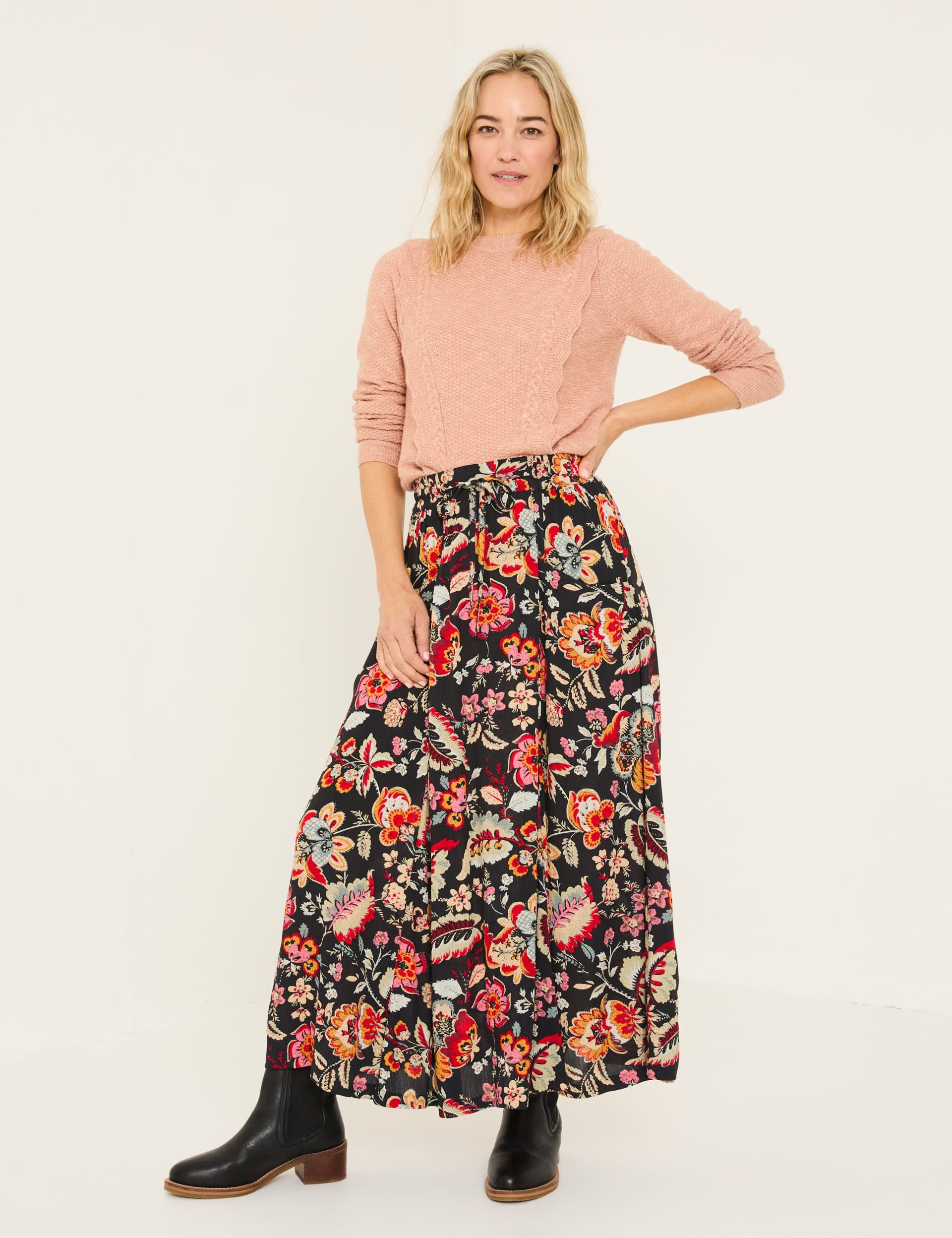 Fatface Women's Floral Midi Skirt - 12REG - Black Mix, Black Mix