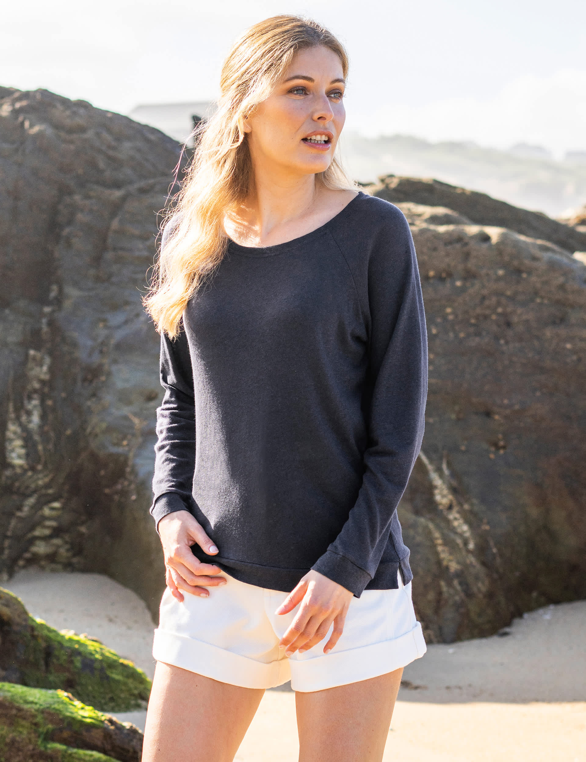 Celtic & Co. Women's Cotton Linen Blend Crew Neck Sweatshirt