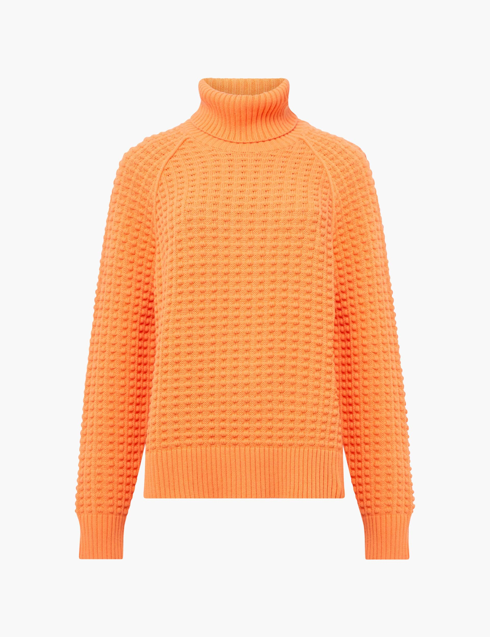 French Connection Women's Pure Cotton Textured Roll Neck Jumper - Orange, Orange,Brown