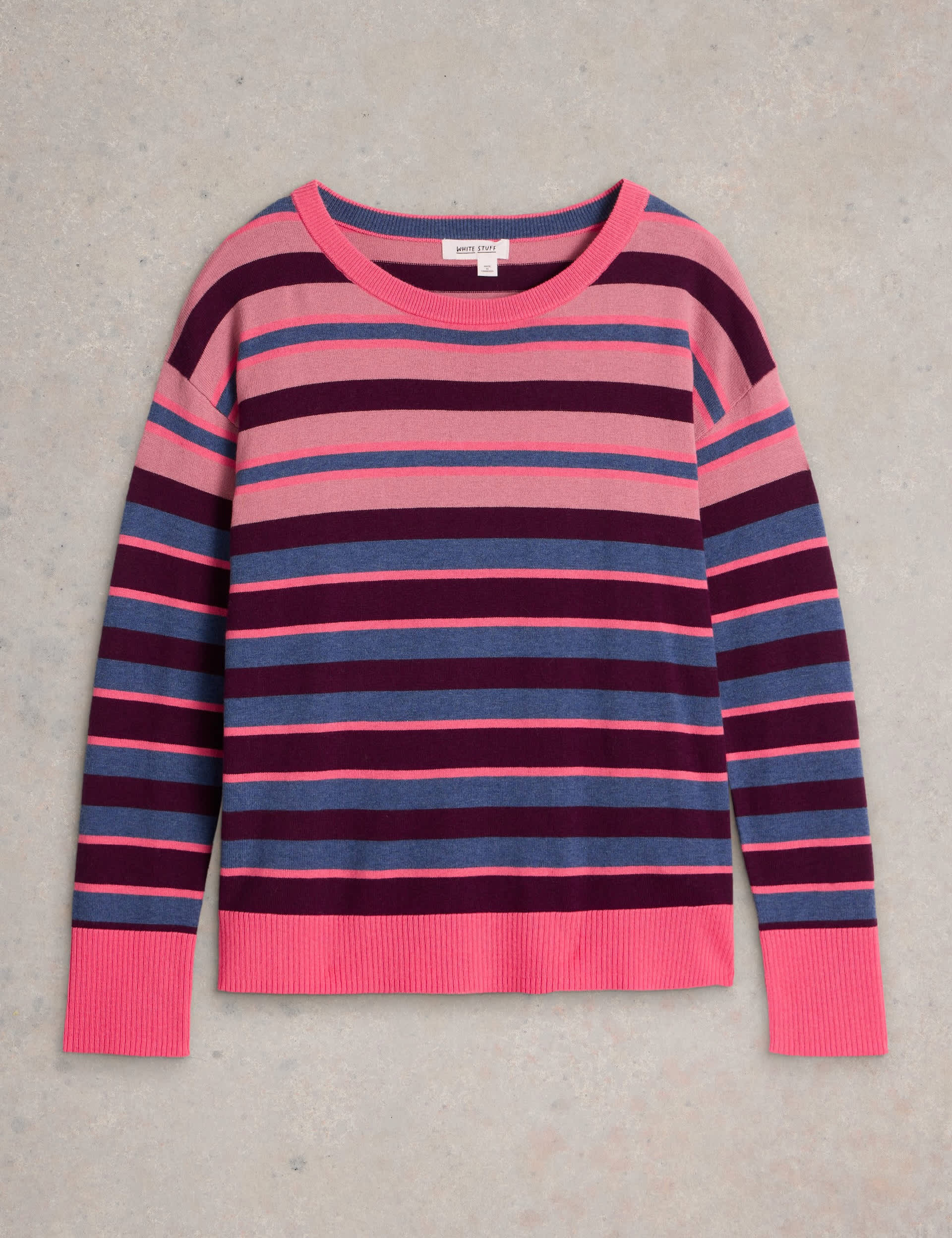 White Stuff Women's Wool Blend Striped Crew Neck Jumper - 16 - Pink Mix, Pink Mix