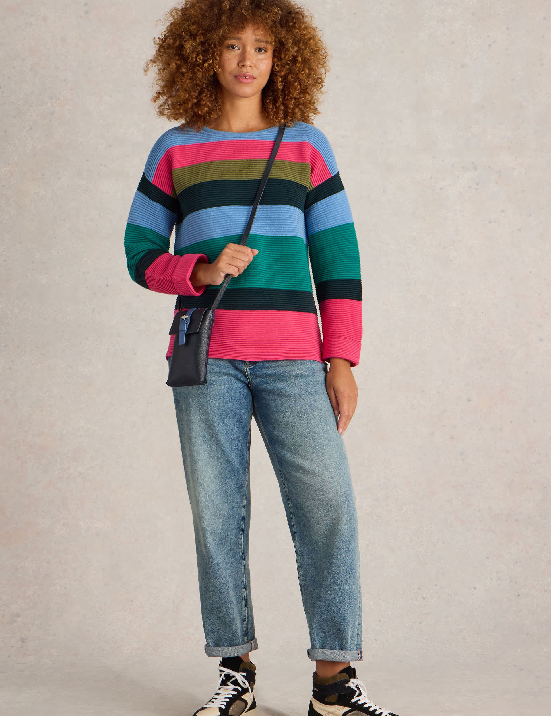 White Stuff Women's Pure Cotton Striped Crew Neck Jumper