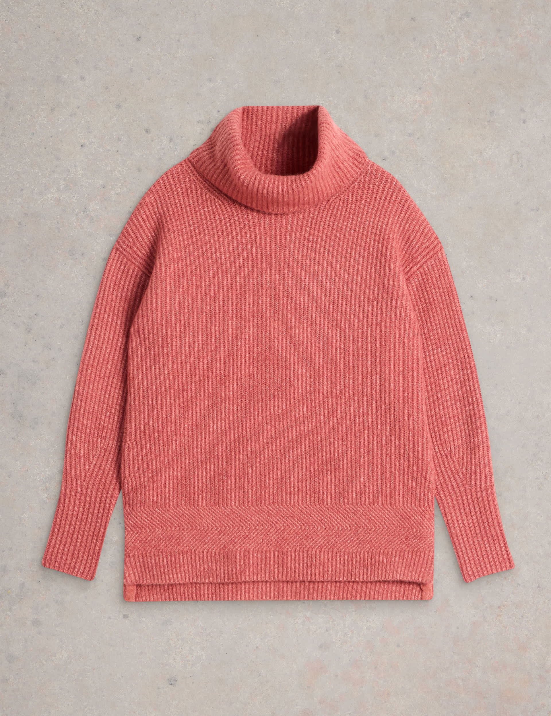 White Stuff Women's Ribbed Roll Neck Jumper with Wool - 8REG - Pink, Pink,Navy