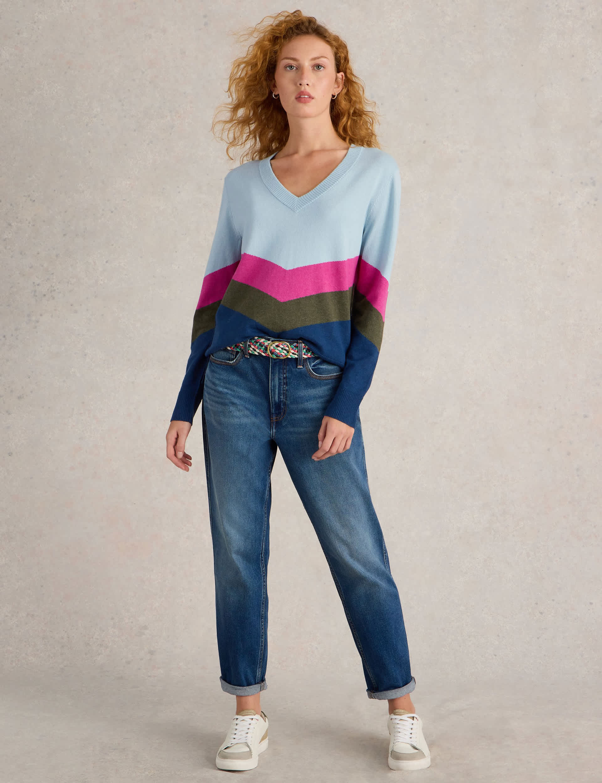 White Stuff Women's Cotton Wool Blend Colour Block Jumper - 10REG - Blue Mix, Blue Mix