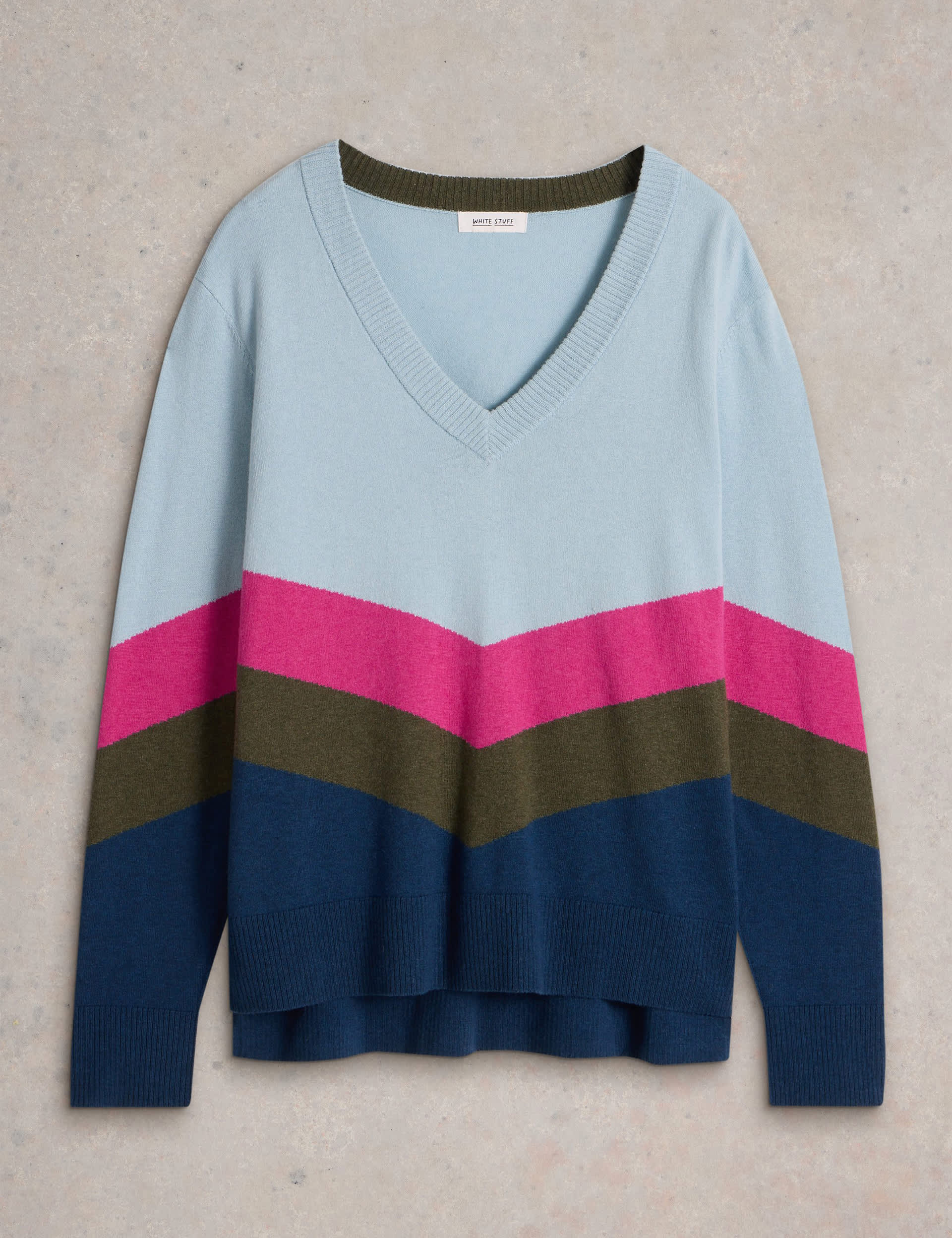 White Stuff Women's Cotton Wool Blend Colour Block Jumper - 10REG - Blue Mix, Blue Mix