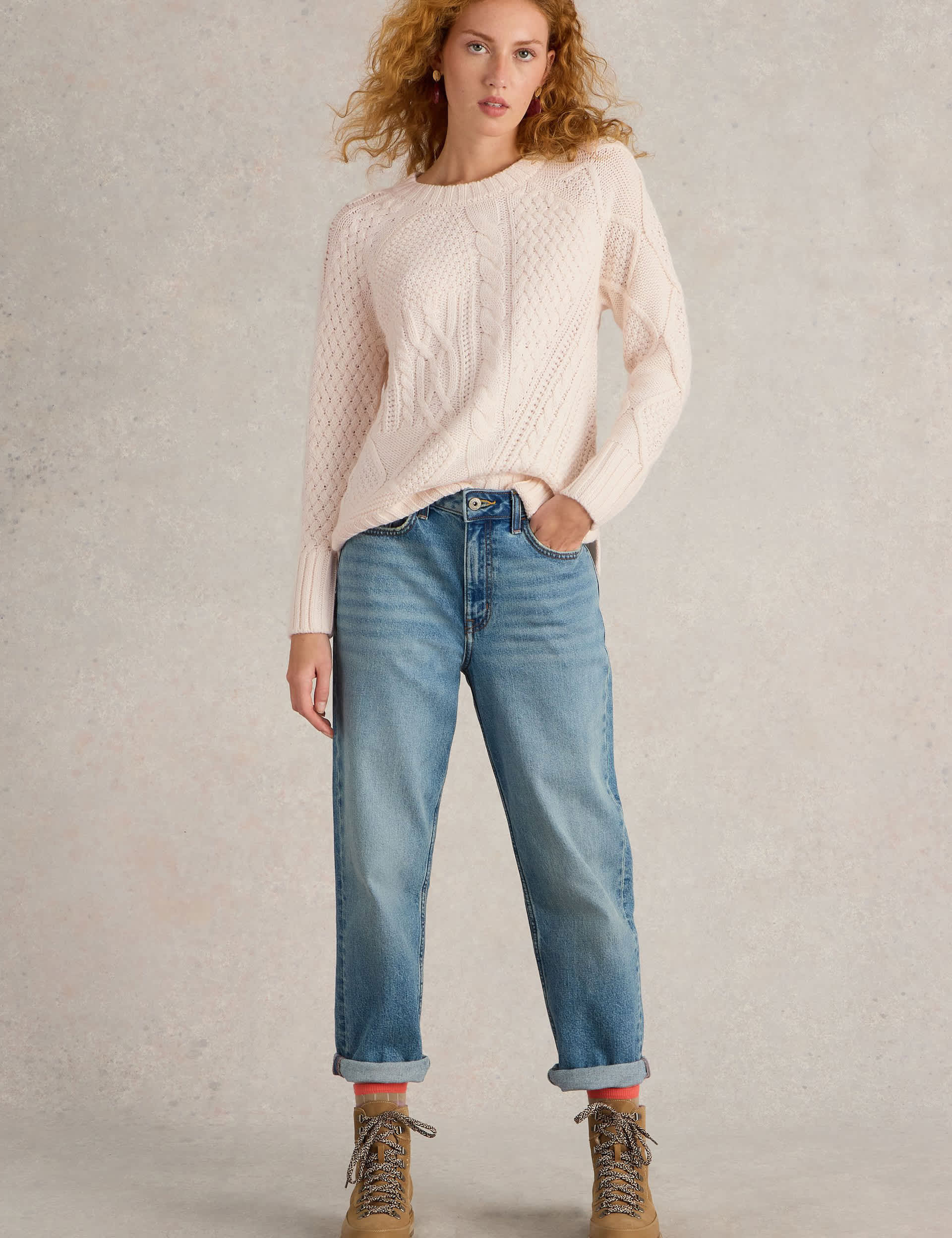 White Stuff Women's Wool Blend Cable Knit Jumper